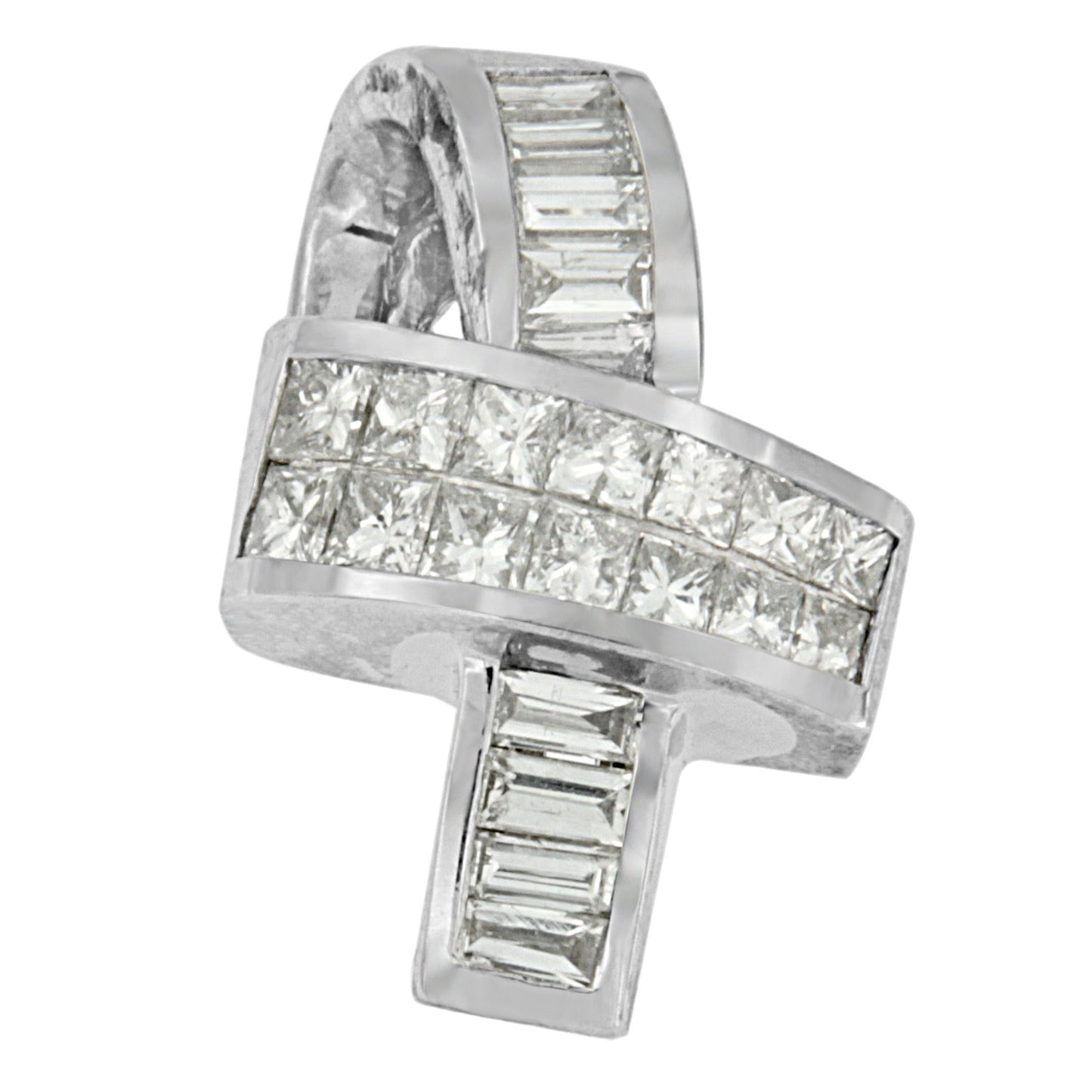 14K White Gold Princess & Baguette Diamond Ribbon Pendant Necklace – 2.00 CTW