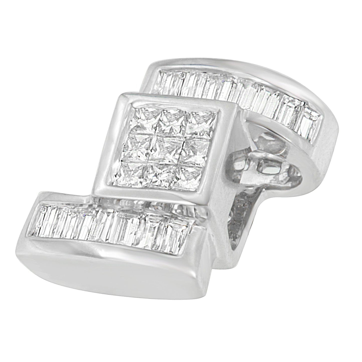14K White Gold Princess & Baguette Diamond Zig Zag Pendant Necklace – 1.40 CTW
