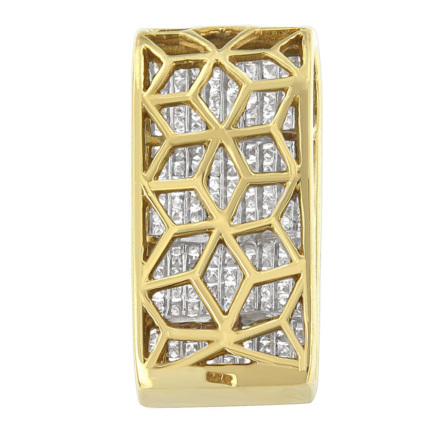 14K Yellow Gold 2 5/8 Cttw Princess Cut Diamond Block Pendant Necklace