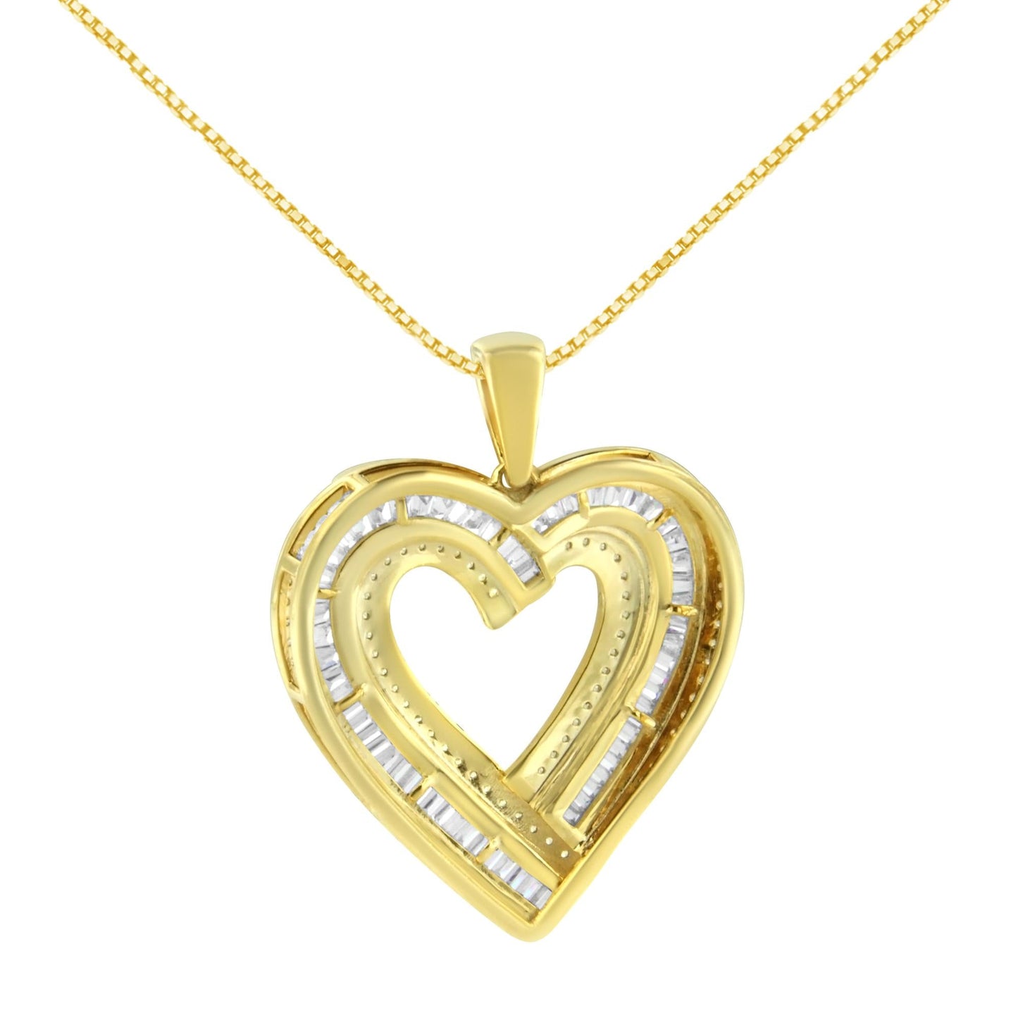 .925 Sterling Silver 1 3/8 Cttw Baguette Diamond Heart Pendant Necklace