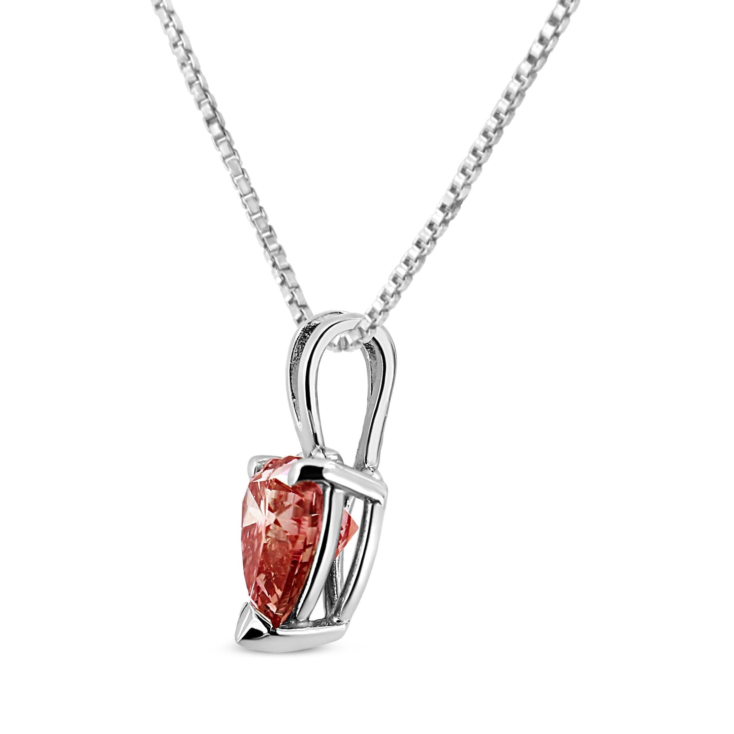 14K White Gold Pink Lab-Grown Heart Diamond Solitaire Necklace – 18"