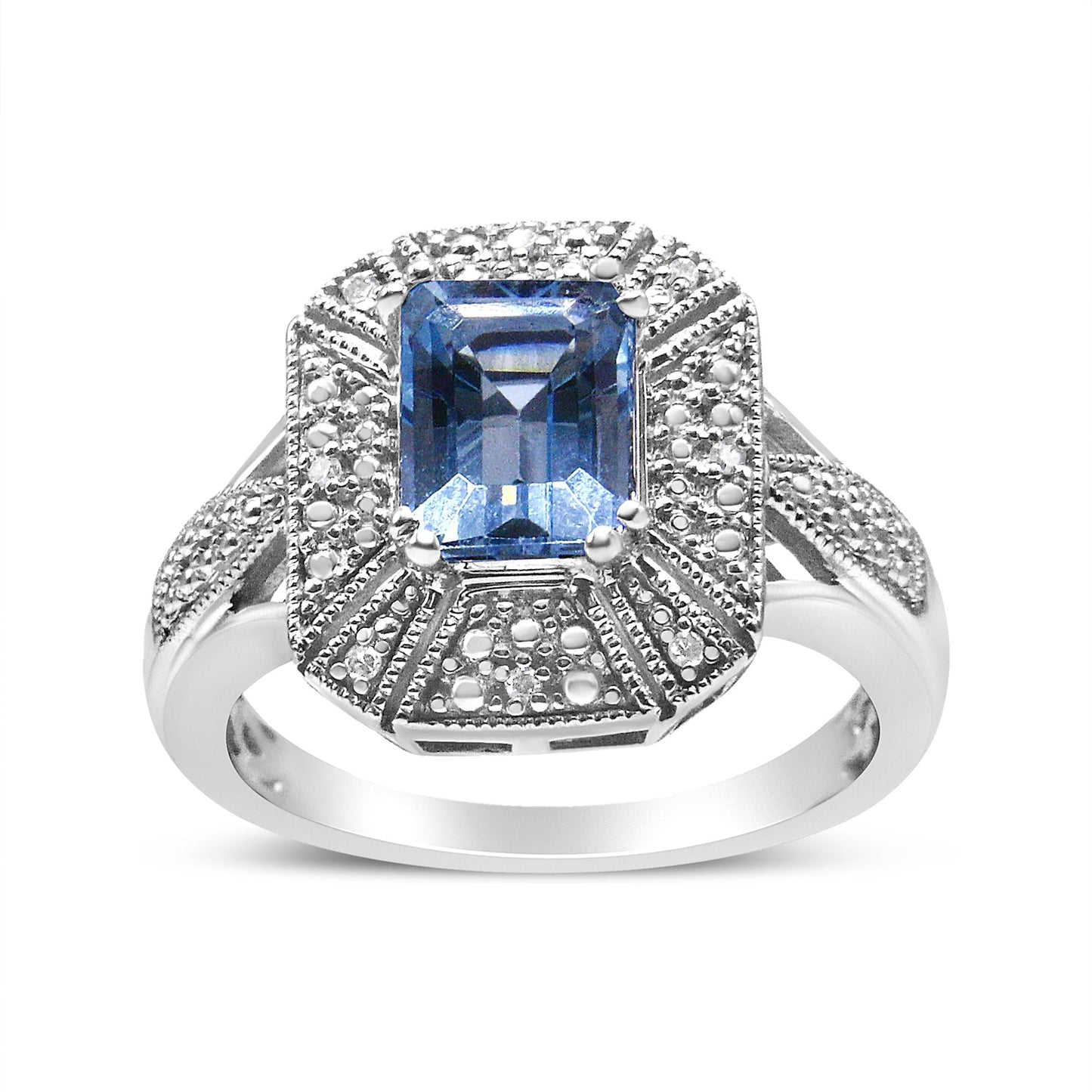 Sterling Silver Emerald-Cut Blue Topaz & Diamond Accent Cocktail Ring