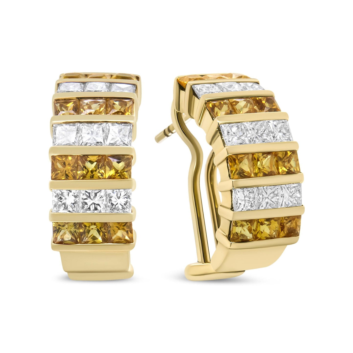 18K Yellow Gold 1 3/4 CTW Diamond & Yellow Sapphire Huggie Hoop Earrings