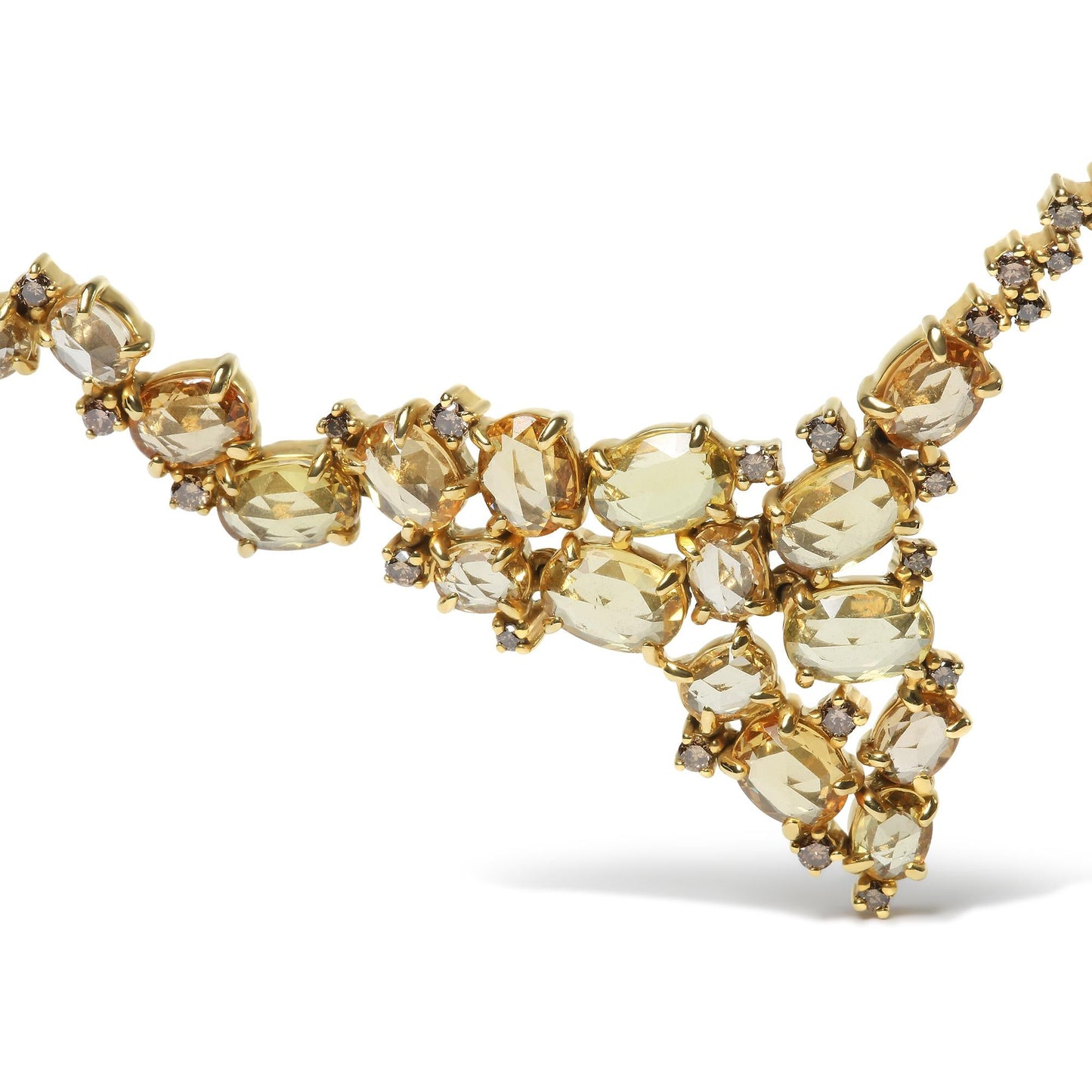 18K Yellow Gold Yellow Sapphire & Brown Diamond Cluster Cascade Necklace – 1/2 CTW Diamonds