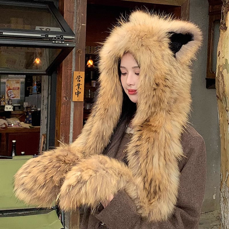 The Arctic Muse — Cat Ear Fox Fur Scarf Hat