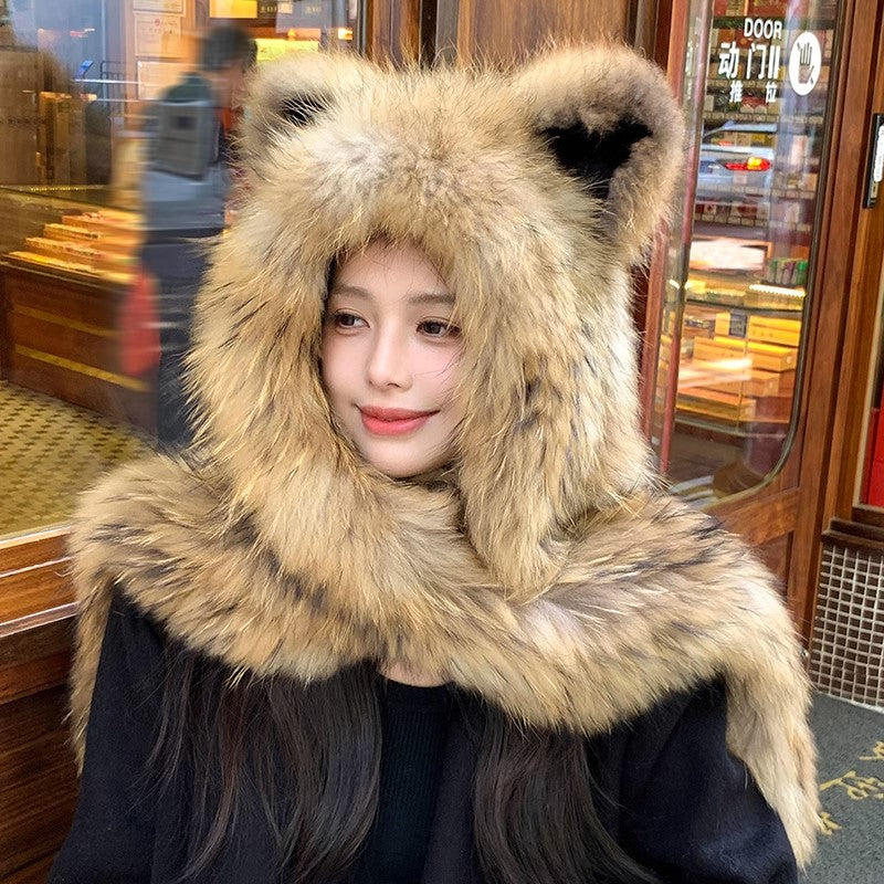 The Arctic Muse — Cat Ear Fox Fur Scarf Hat