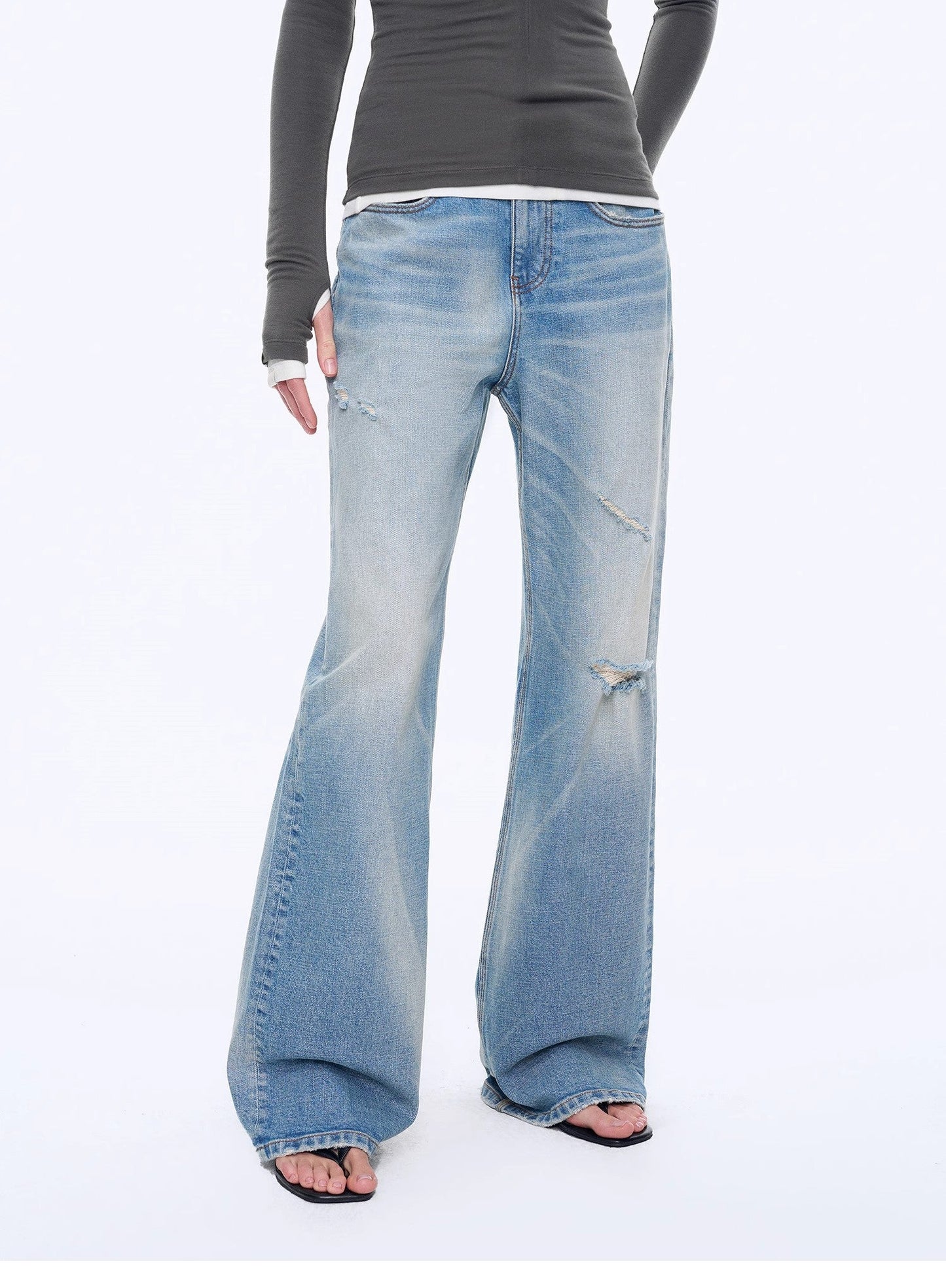 Cat Whisker Washed Distressed Denim Jeans