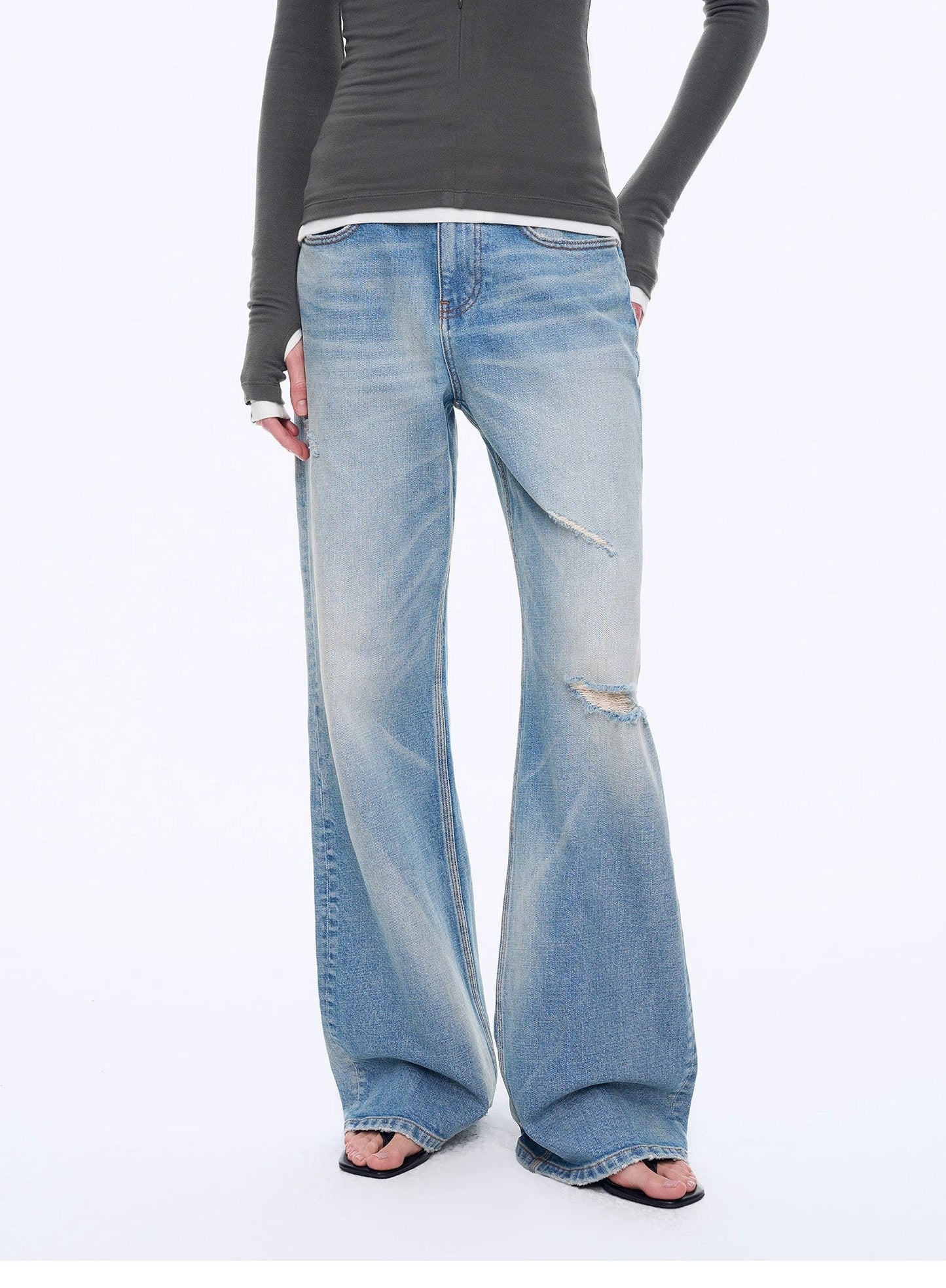 Cat Whisker Washed Distressed Denim Jeans