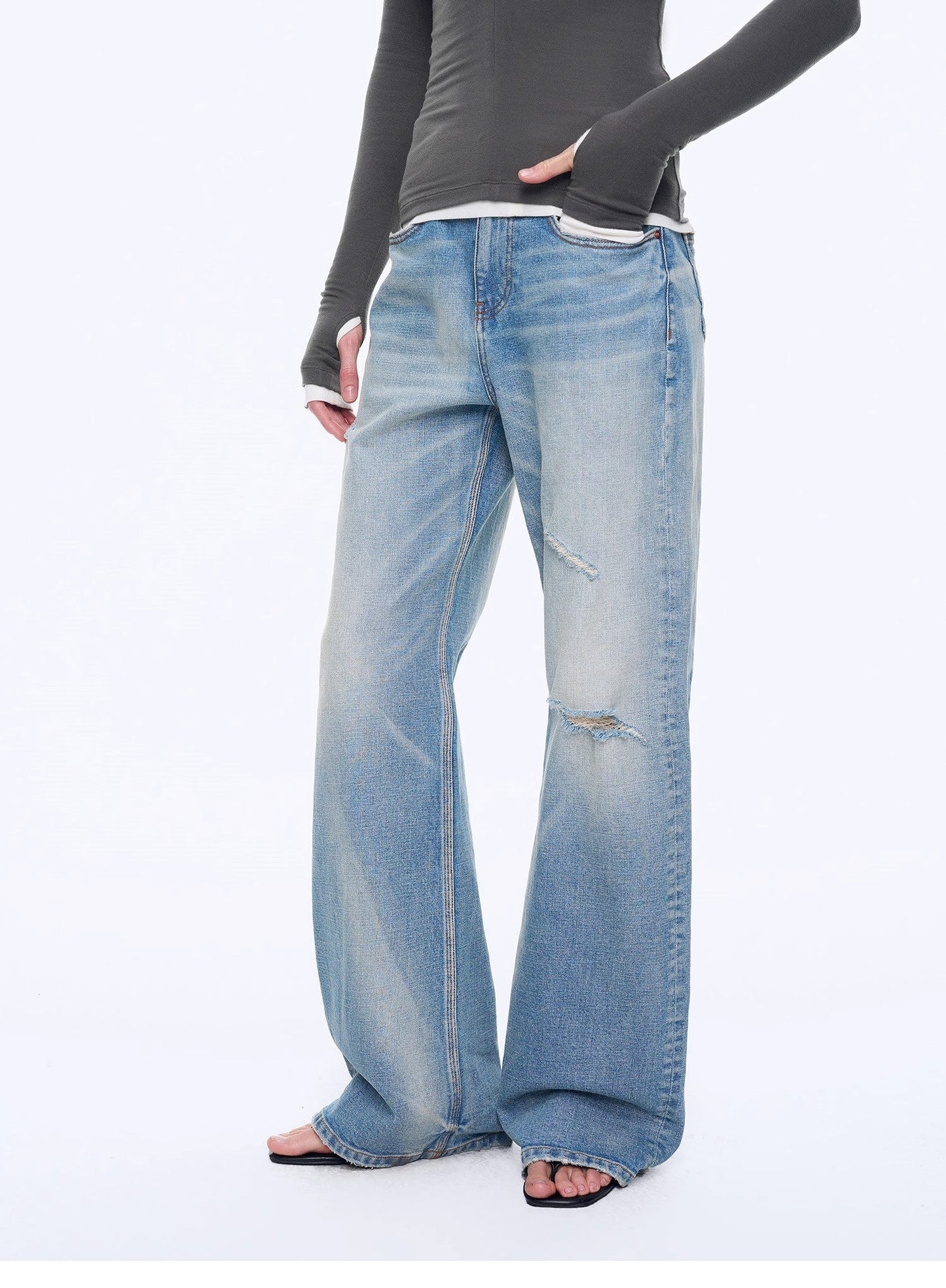 Cat Whisker Washed Distressed Denim Jeans