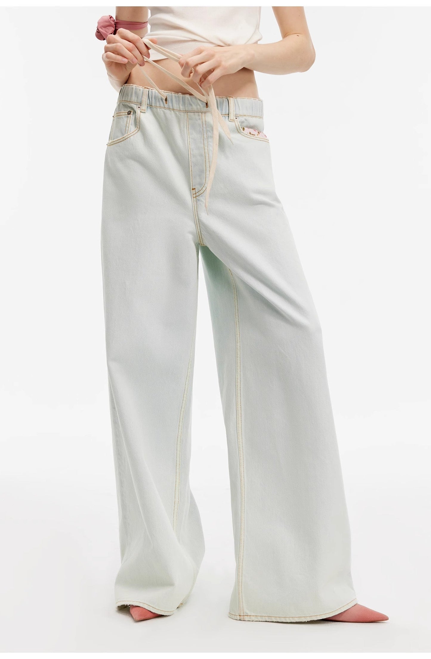 Straight-Leg Wide-Leg Drawstring Jeans