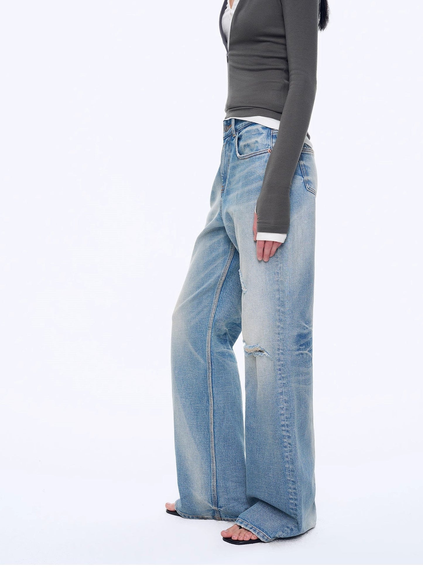 Cat Whisker Washed Distressed Denim Jeans