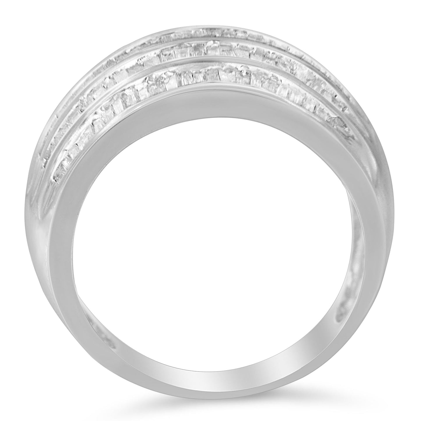 Sterling Silver Six-Row Baguette Diamond Band – 1.0 Ctw