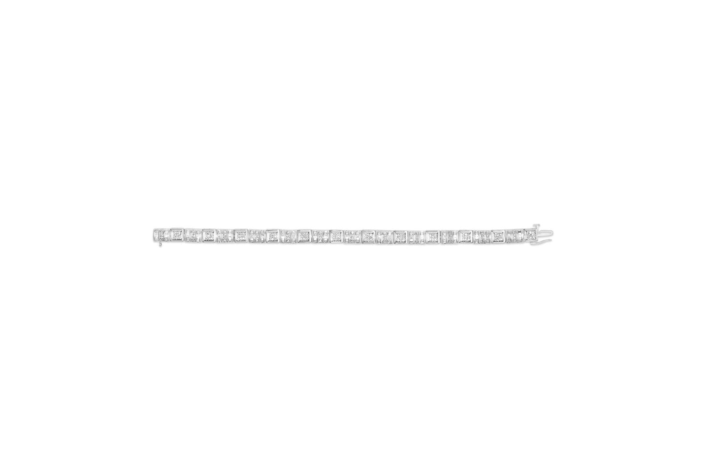 10K White Gold 2.00 Cttw Round & Baguette Cut Diamond Bracelet