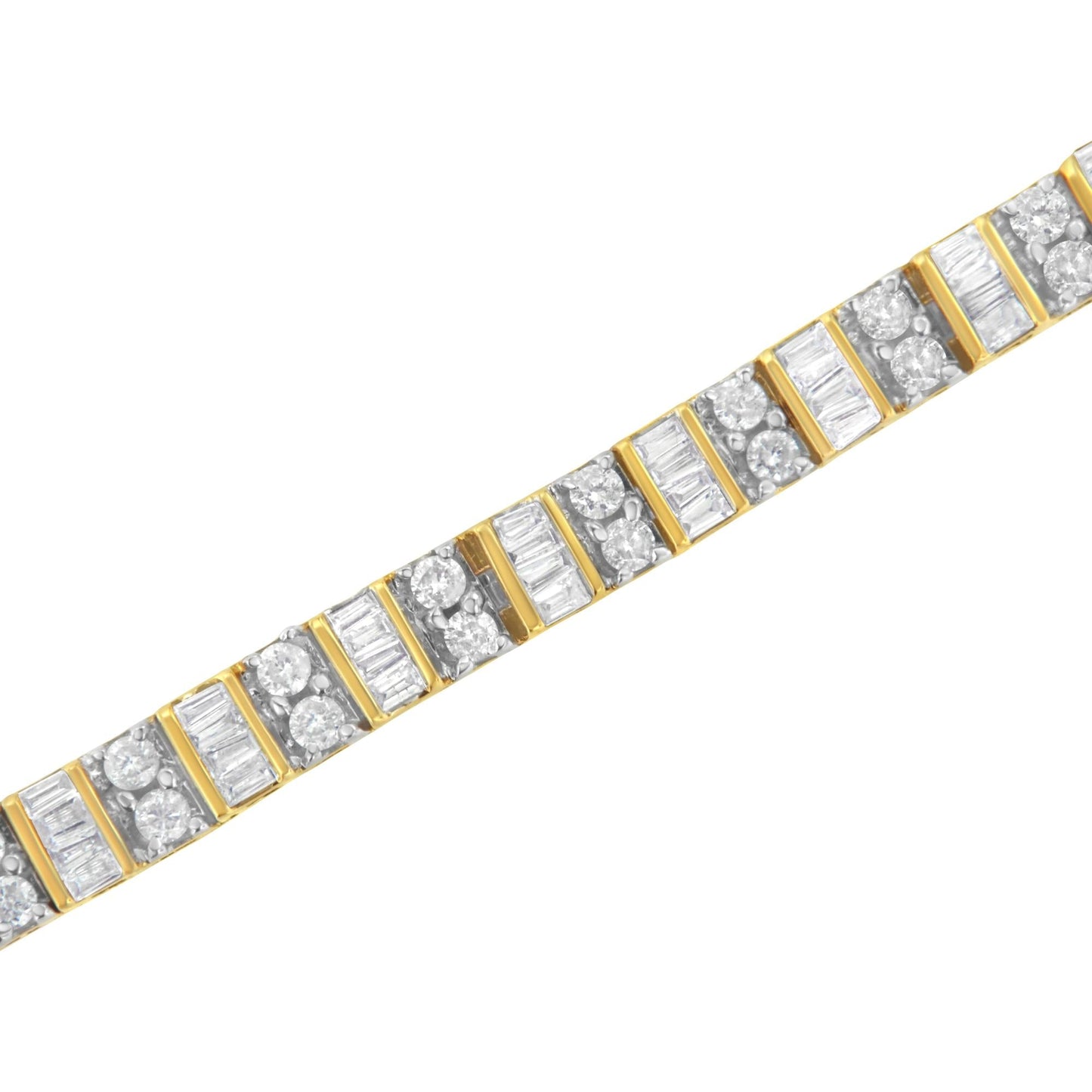 10K Yellow Gold 4.0 Cttw Alternating Baguette & Round Diamond Tennis Bracelet