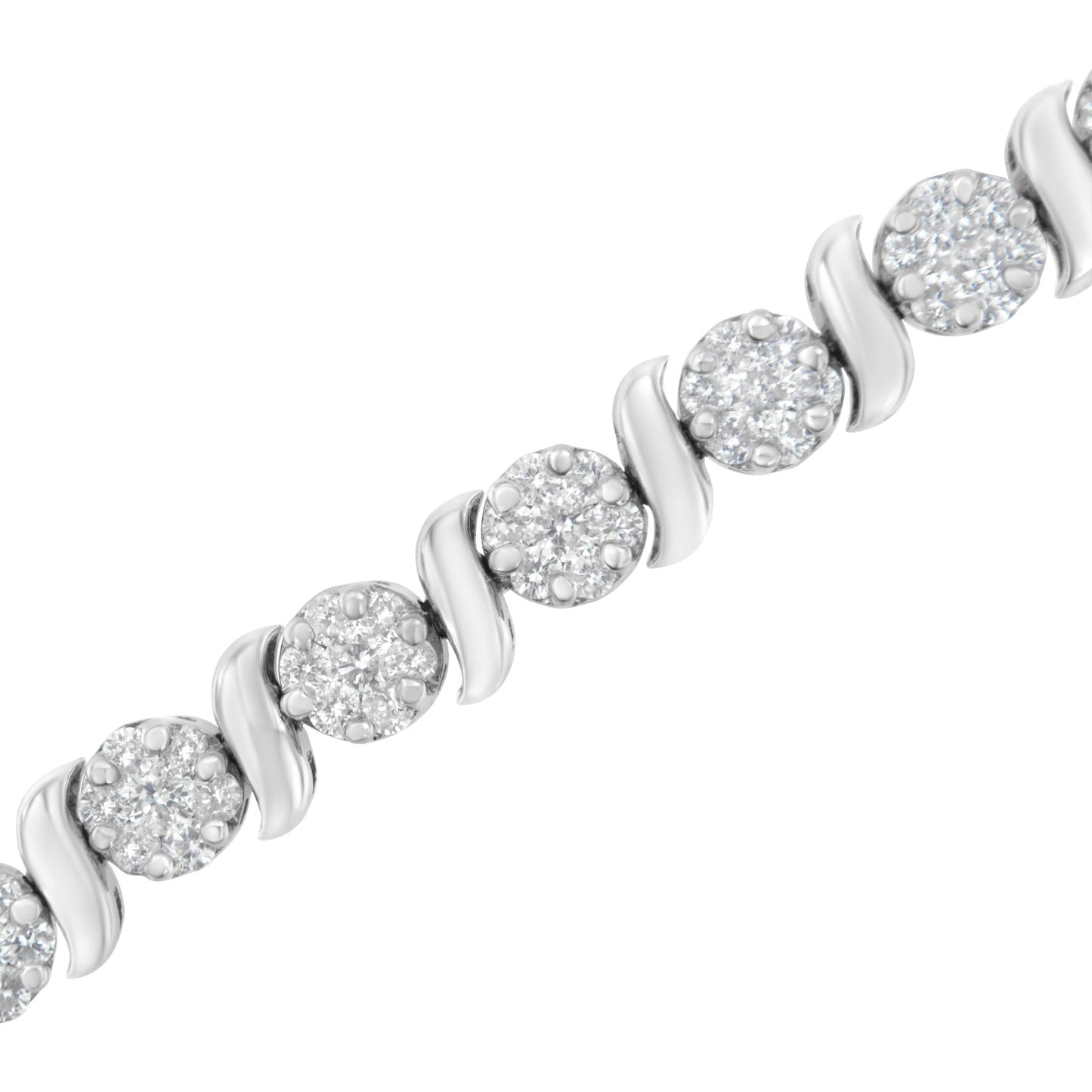 14K White Gold 5 1/4 Cttw Diamond S-Link Floral Cluster Tennis Bracelet – 7"