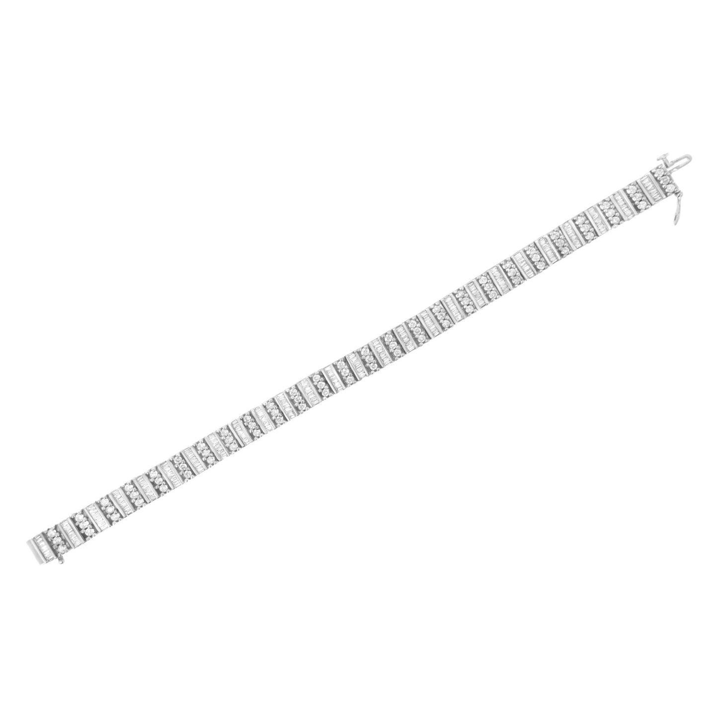 14K White Gold 4 7/8 Cttw Baguette & Round Brilliant-Cut Diamond Tennis Bracelet