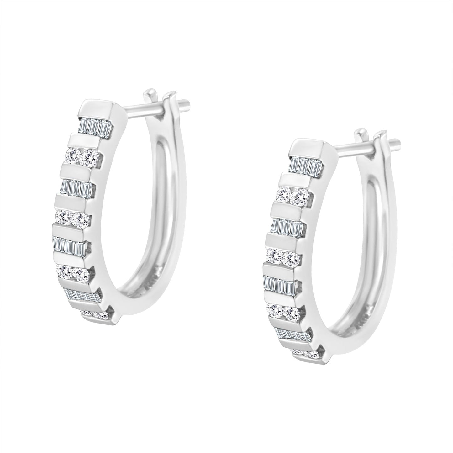 10K Yellow Gold Round & Baguette Diamond Hoop Earrings – 1.00 ctw