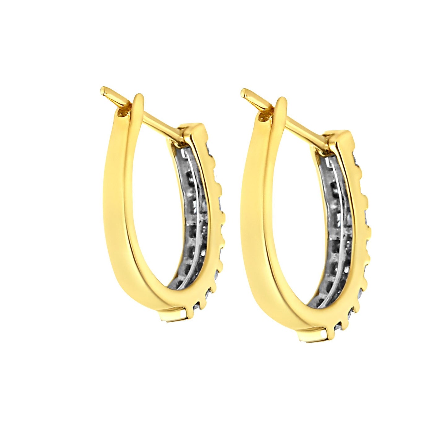10K Yellow Gold Round & Baguette Diamond Hoop Earrings – 1.00 ctw