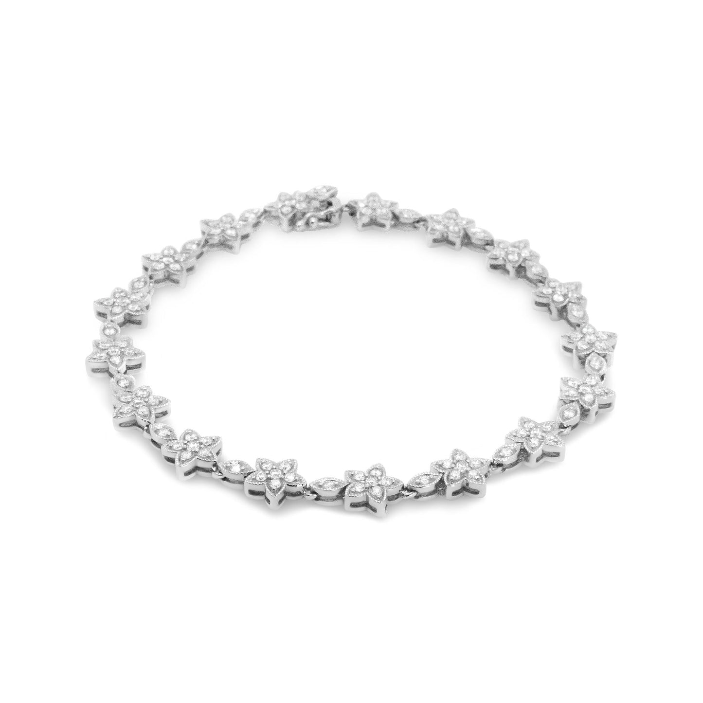 14k White Gold Diamond Blossom Link Bracelet – 1 1/5 Cttw