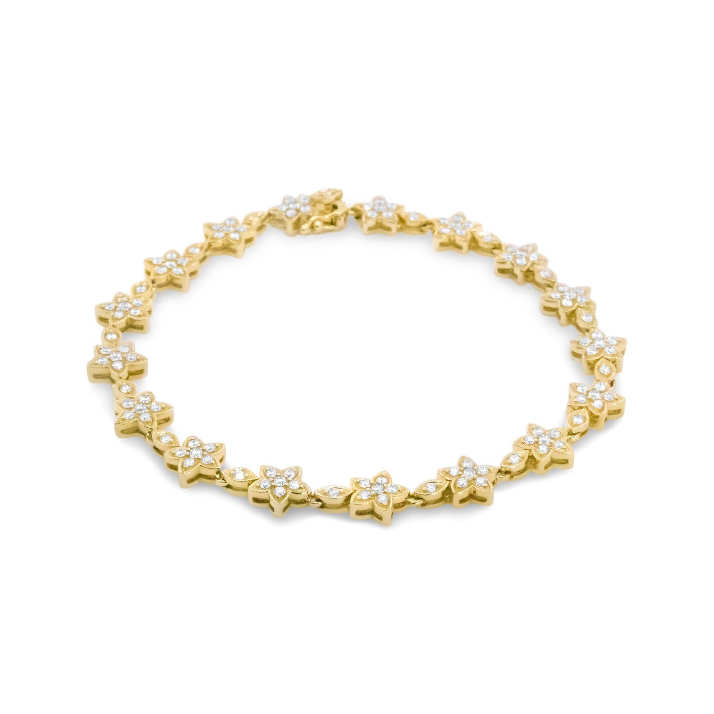 14k White Gold Diamond Blossom Link Bracelet – 1 1/5 Cttw