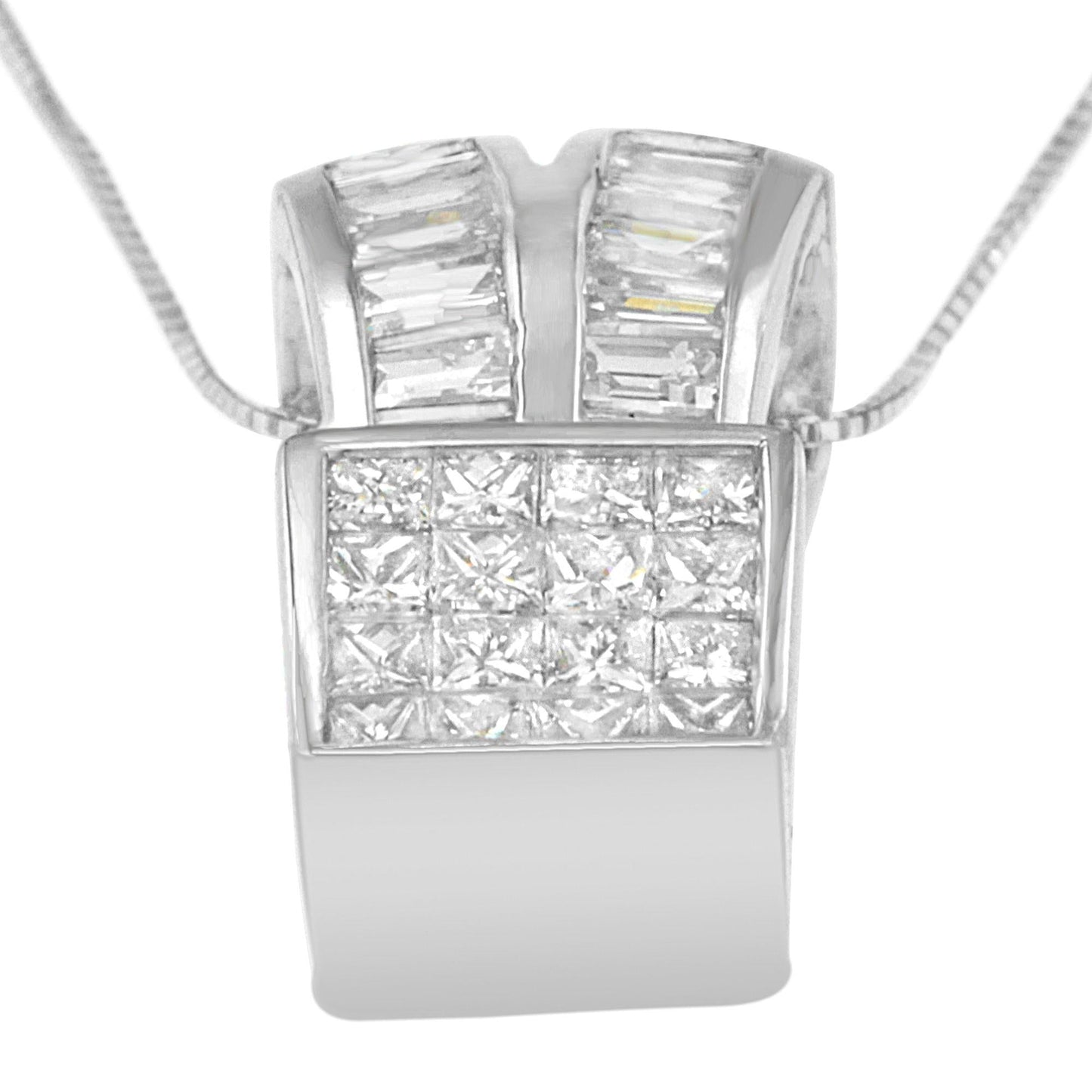 14K White Gold Double Loop Diamond Pendant