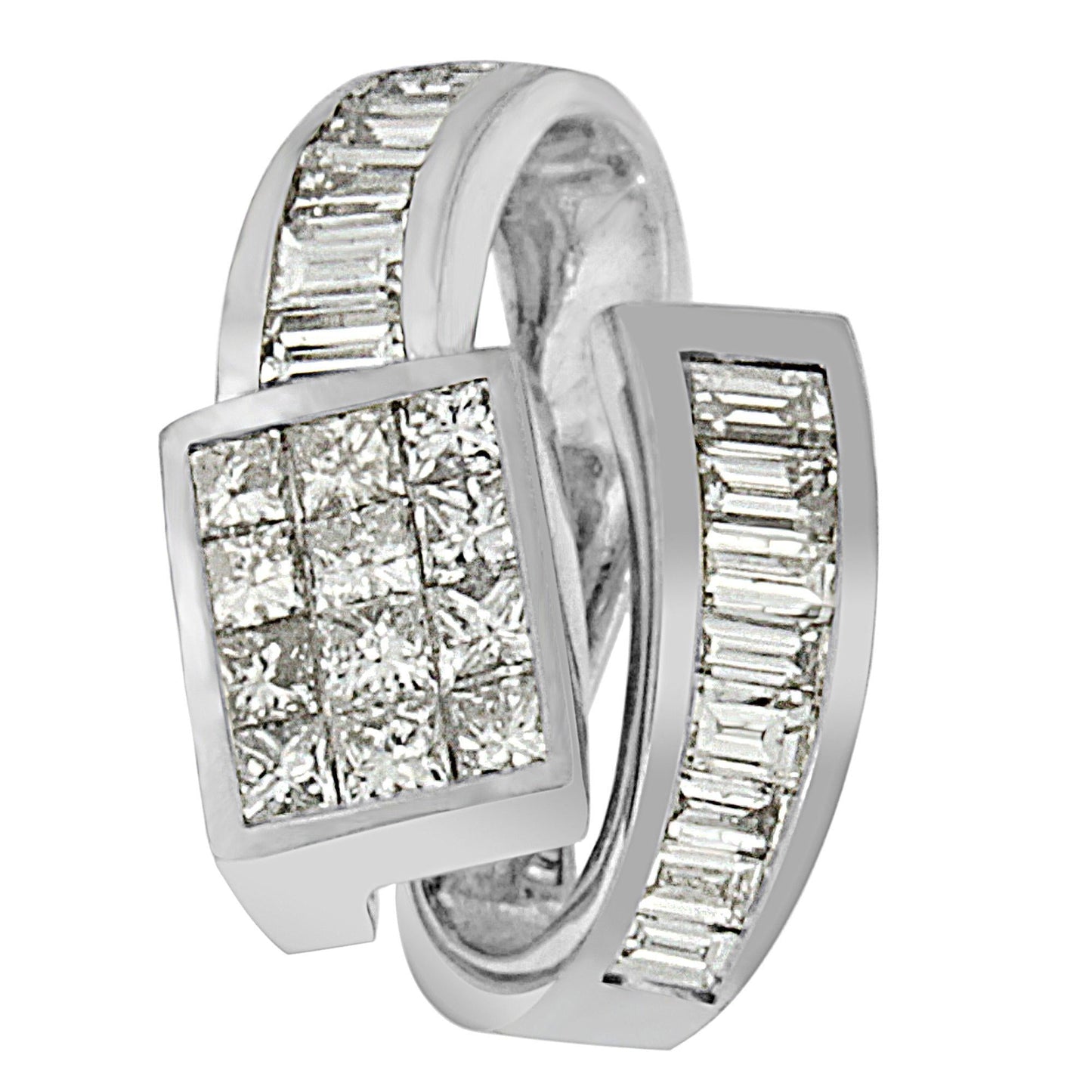 14K White Gold Princess & Baguette Cut Diamond Double Loop Pendant Necklace