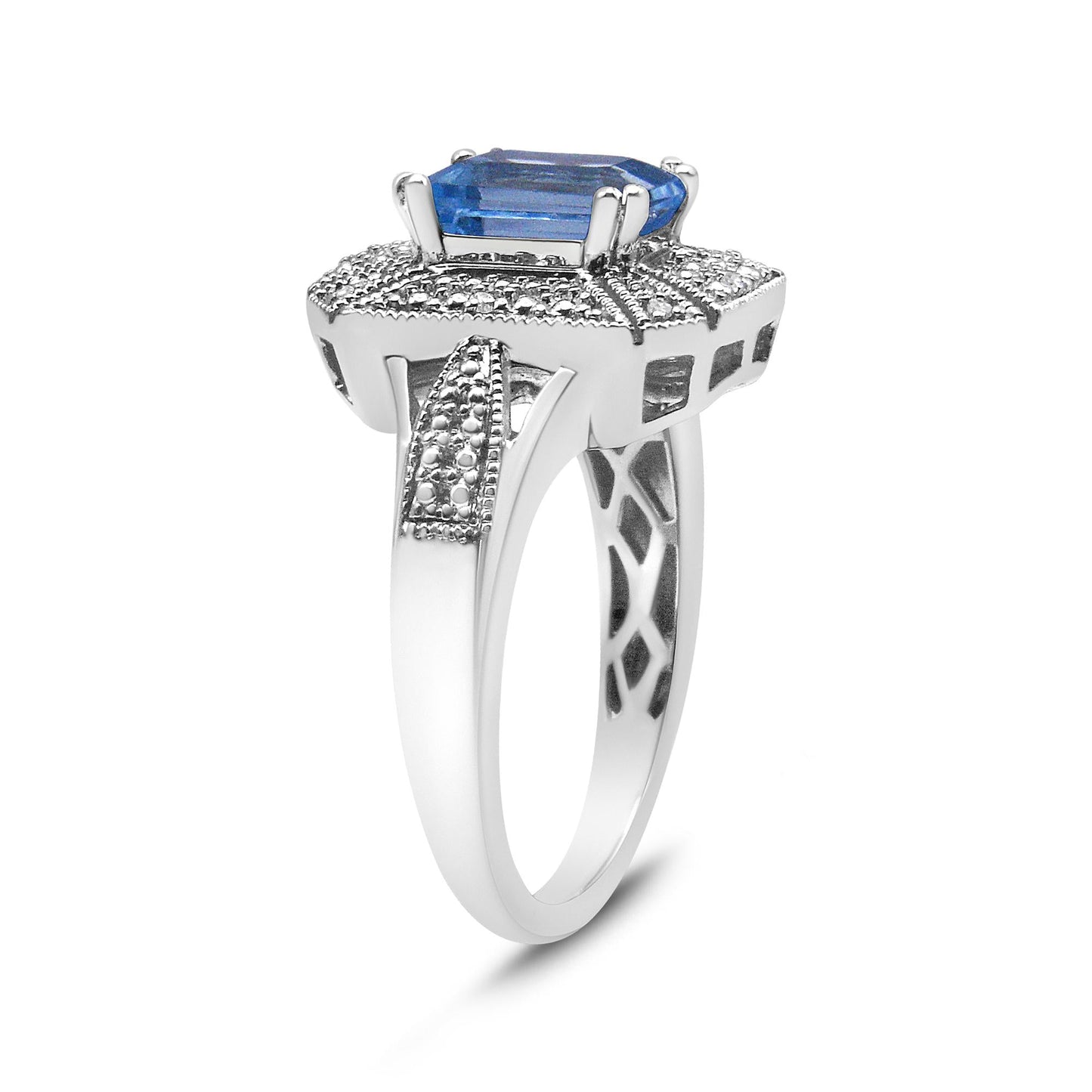 Sterling Silver Emerald-Cut Blue Topaz & Diamond Accent Cocktail Ring