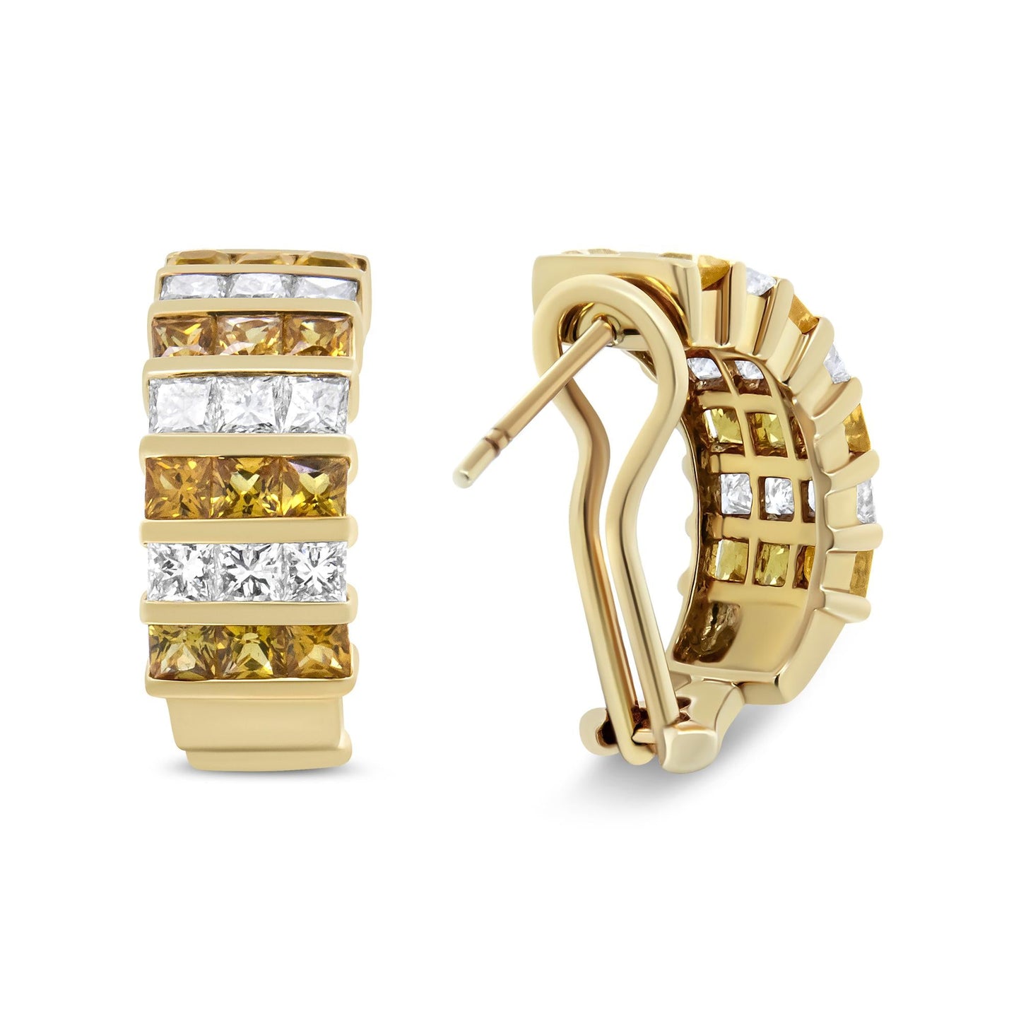 18K Yellow Gold 1 3/4 CTW Diamond & Yellow Sapphire Huggie Hoop Earrings