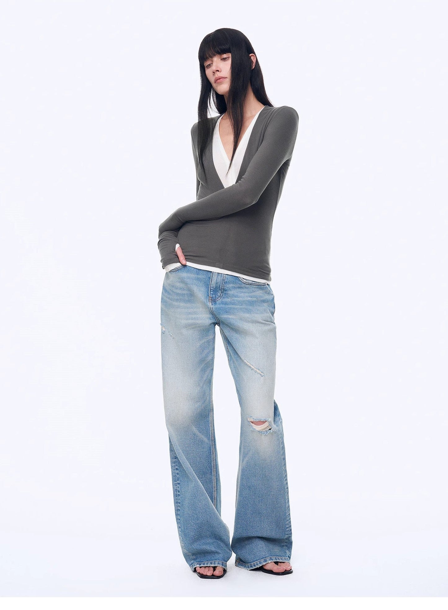 Cat Whisker Washed Distressed Denim Jeans