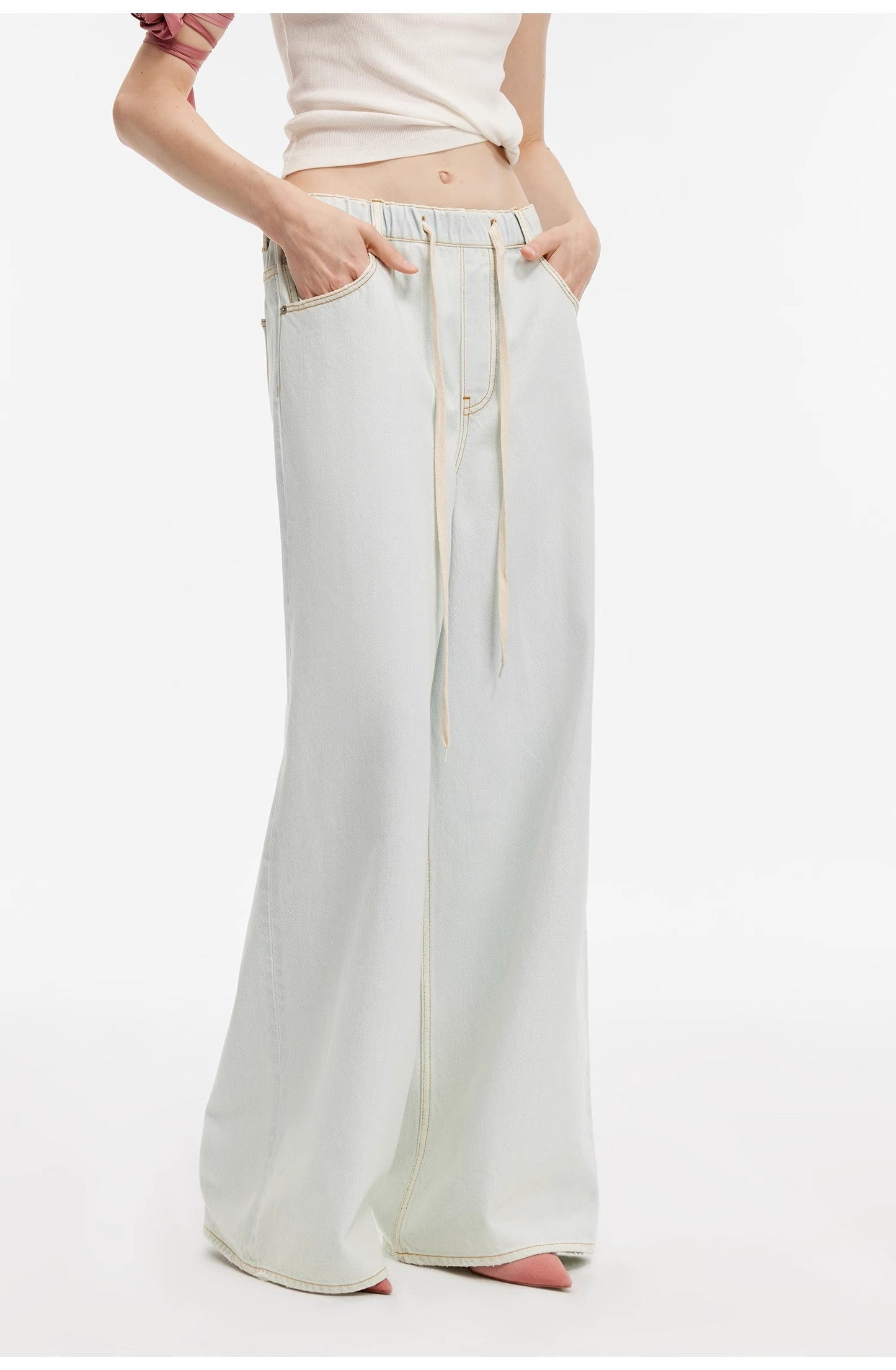 Straight-Leg Wide-Leg Drawstring Jeans