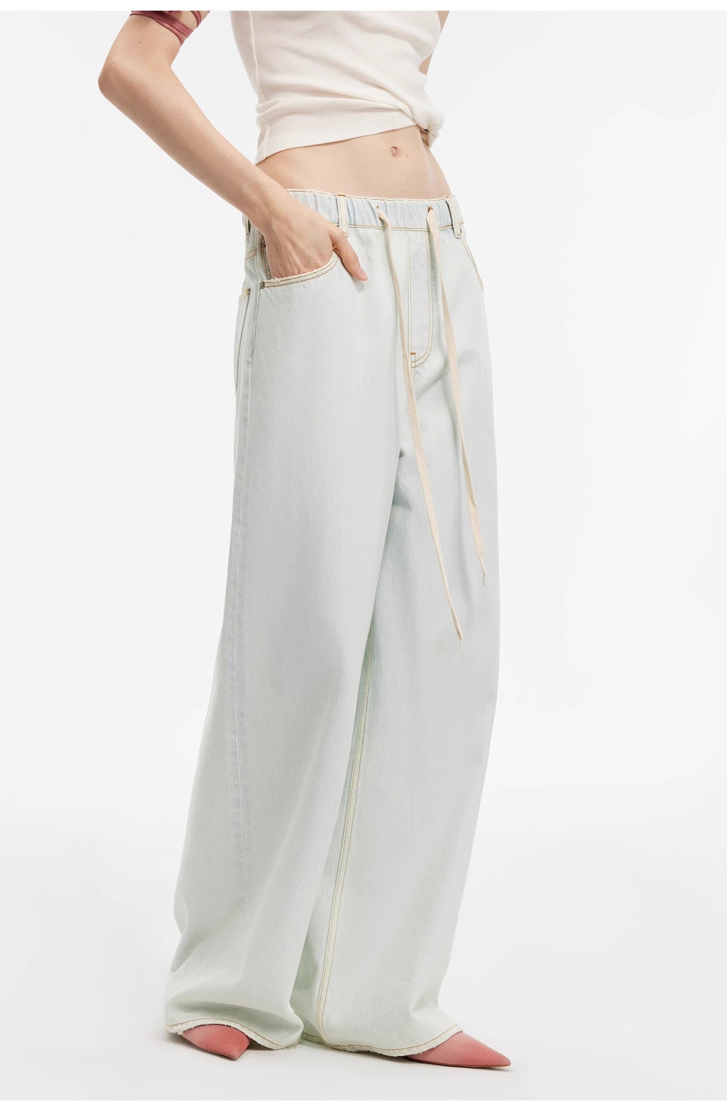 Straight-Leg Wide-Leg Drawstring Jeans