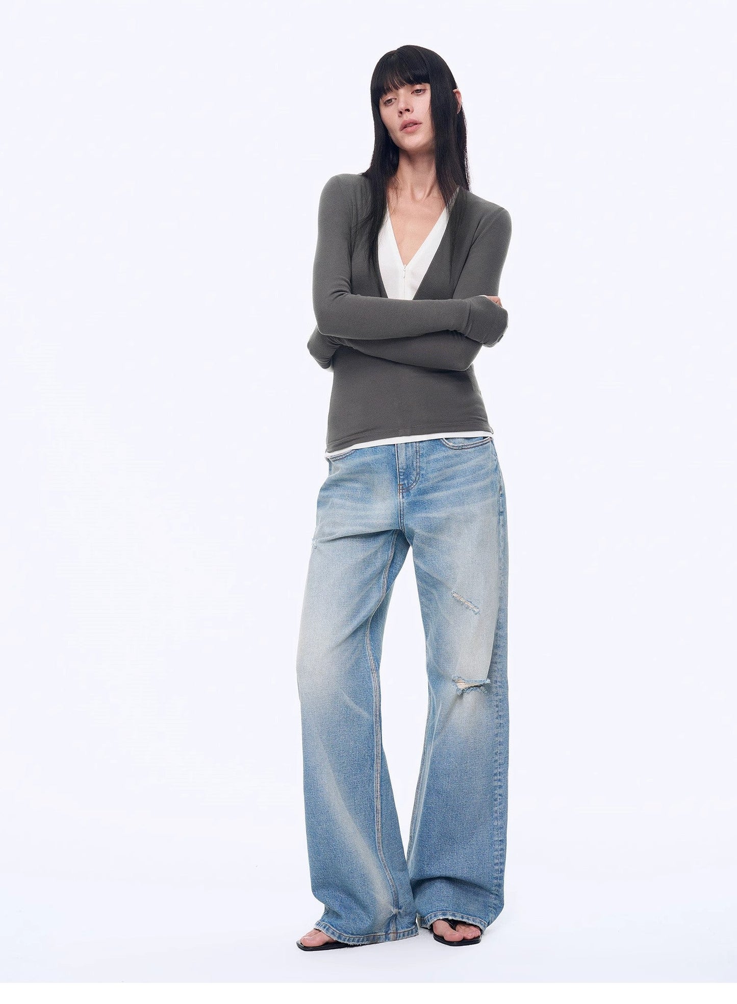 Cat Whisker Washed Distressed Denim Jeans