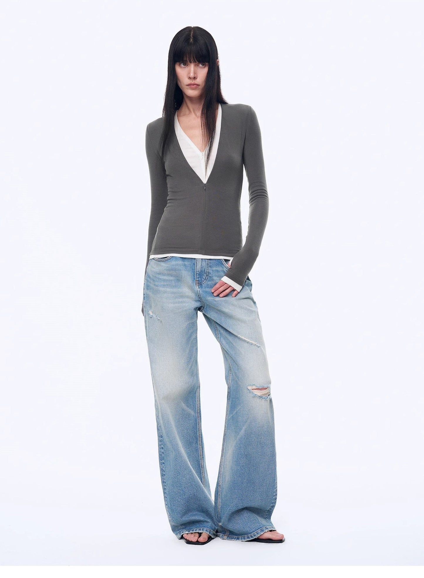 Cat Whisker Washed Distressed Denim Jeans