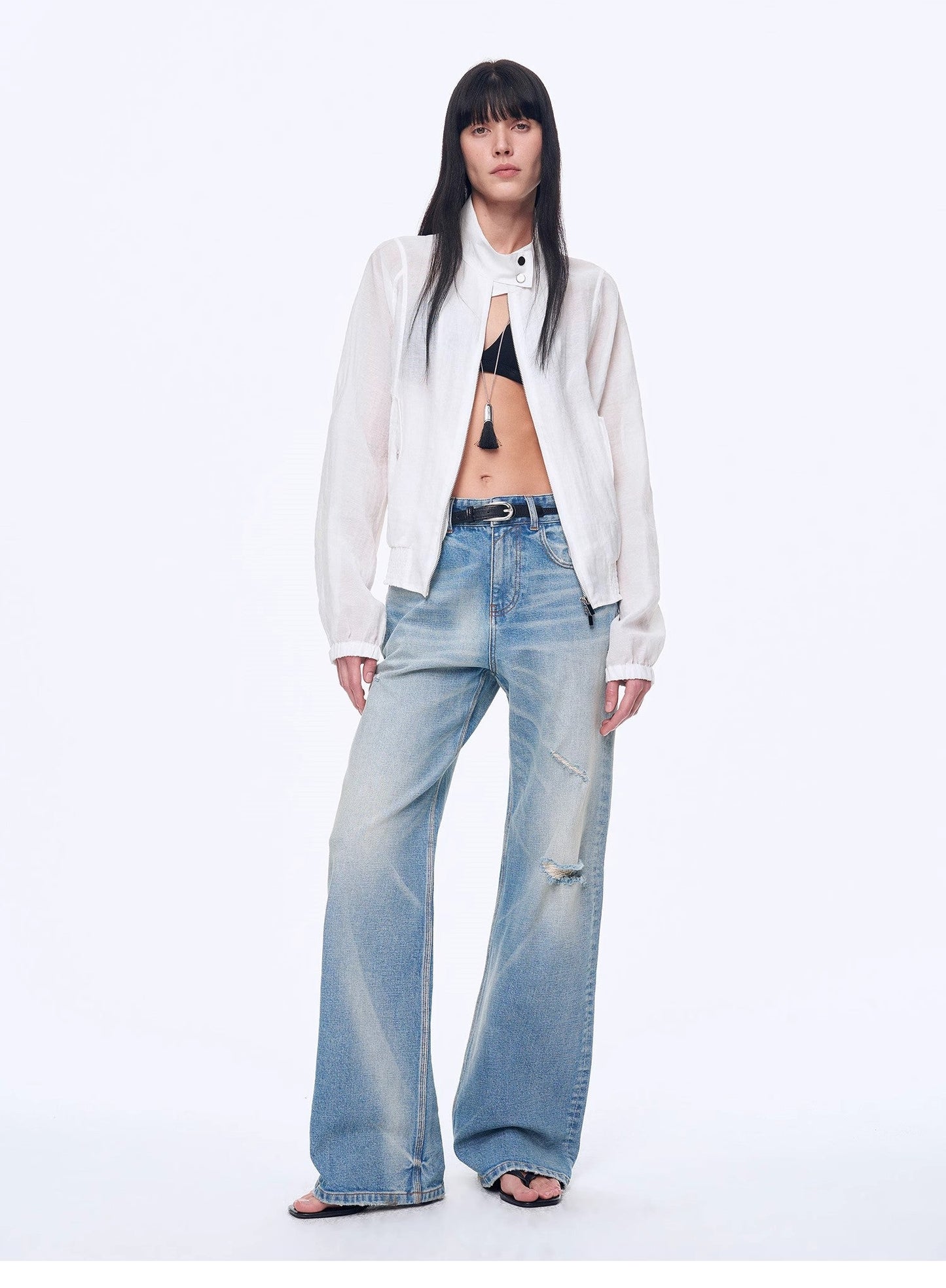 Cat Whisker Washed Distressed Denim Jeans