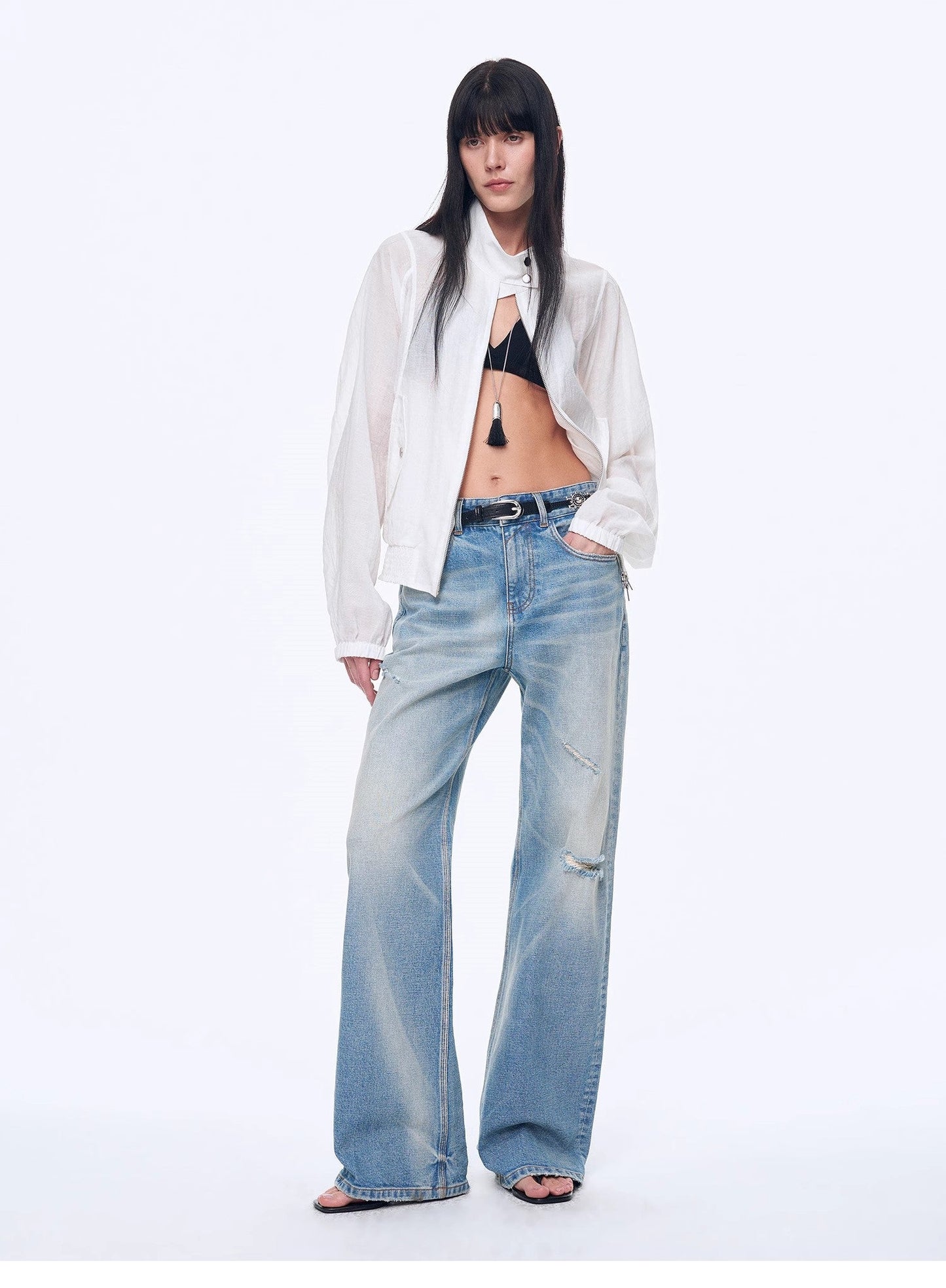 Cat Whisker Washed Distressed Denim Jeans