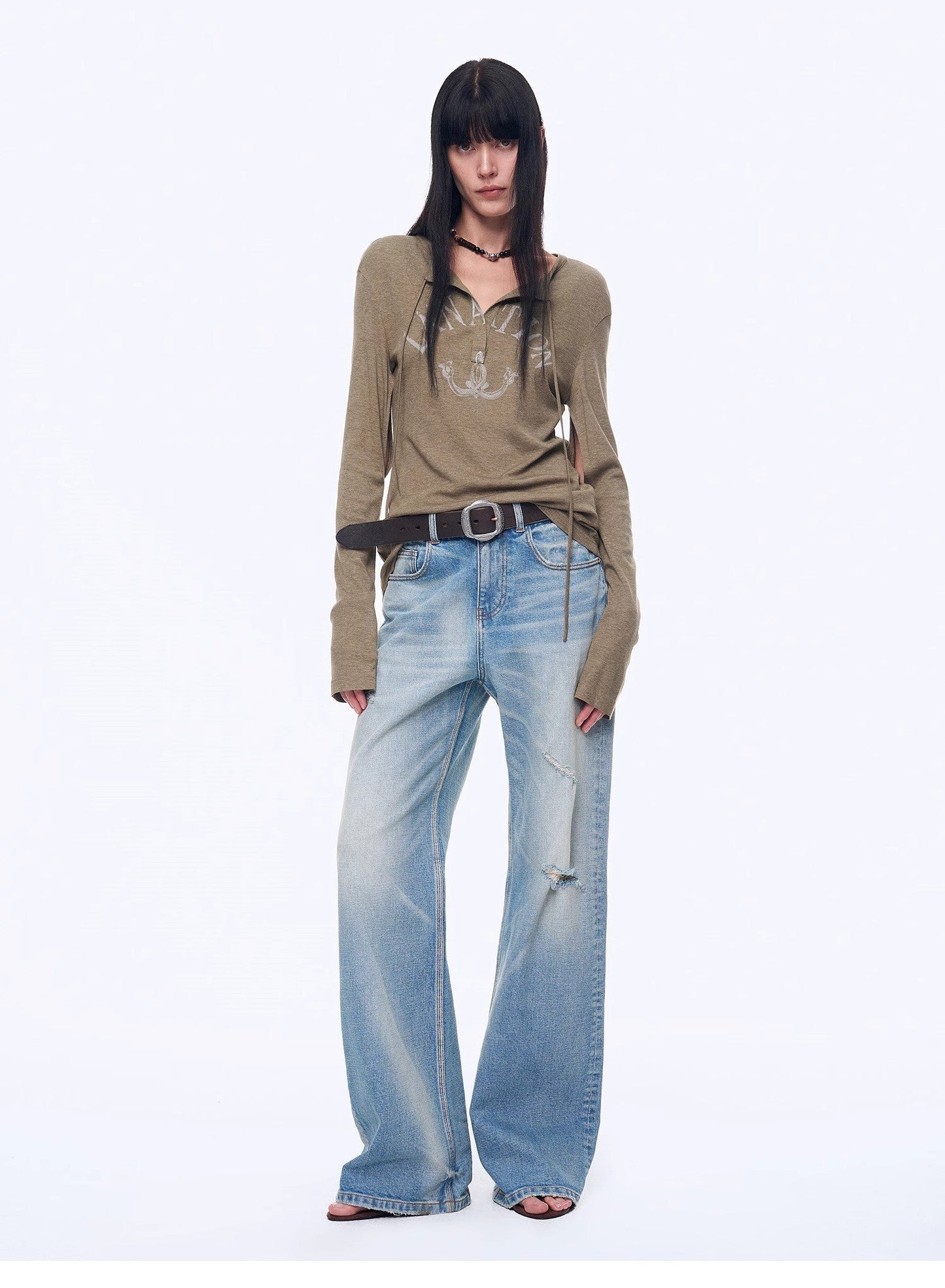 Cat Whisker Washed Distressed Denim Jeans
