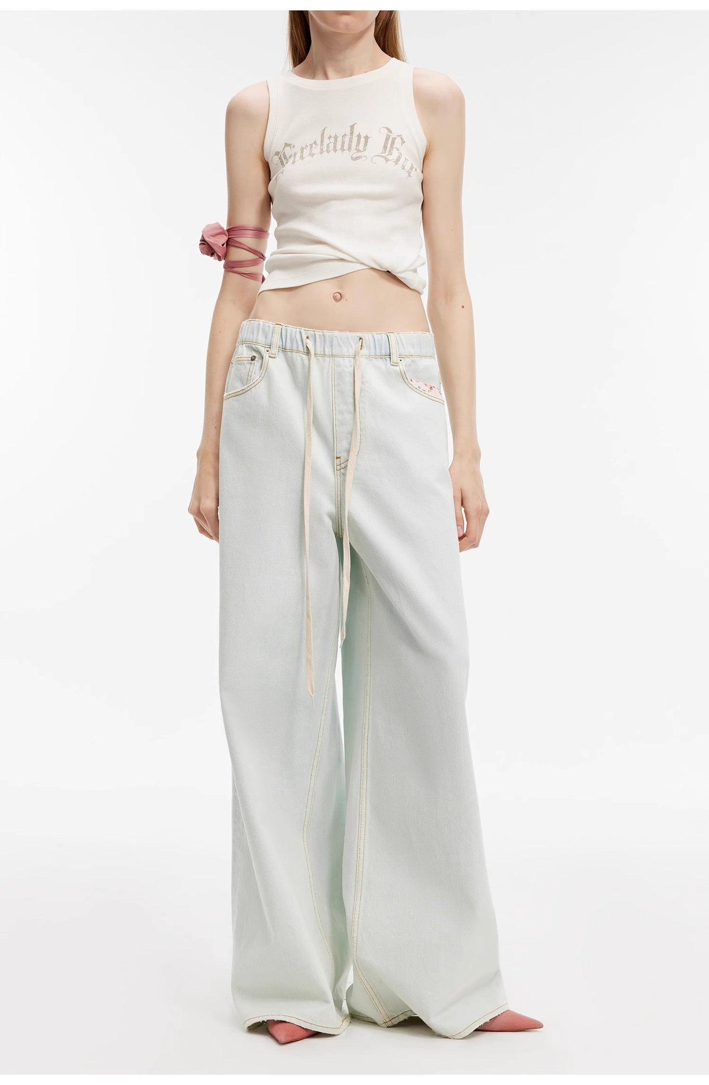Straight-Leg Wide-Leg Drawstring Jeans