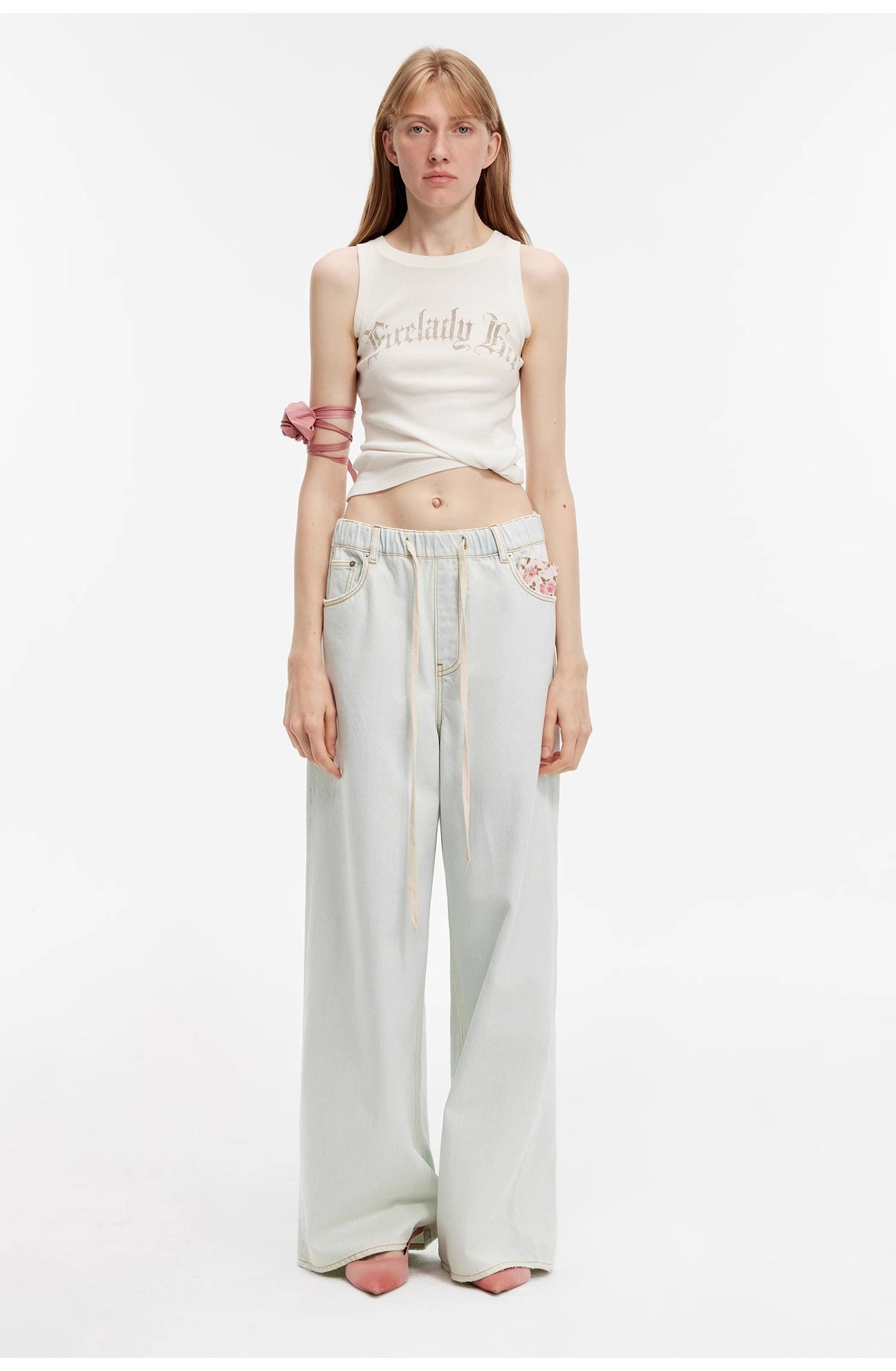 Straight-Leg Wide-Leg Drawstring Jeans