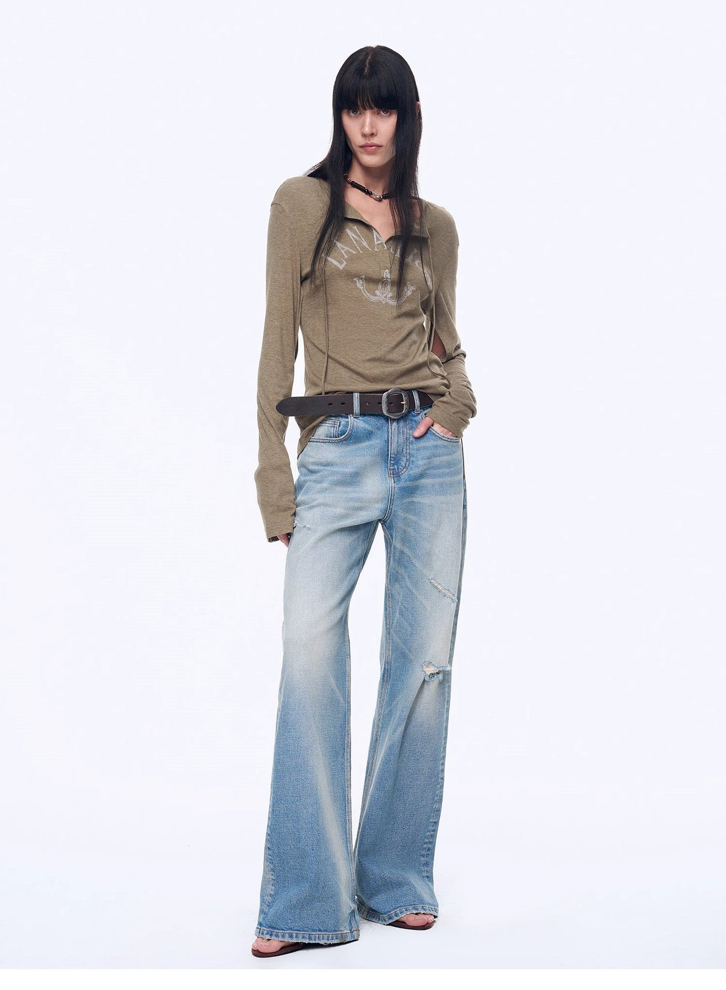 Cat Whisker Washed Distressed Denim Jeans