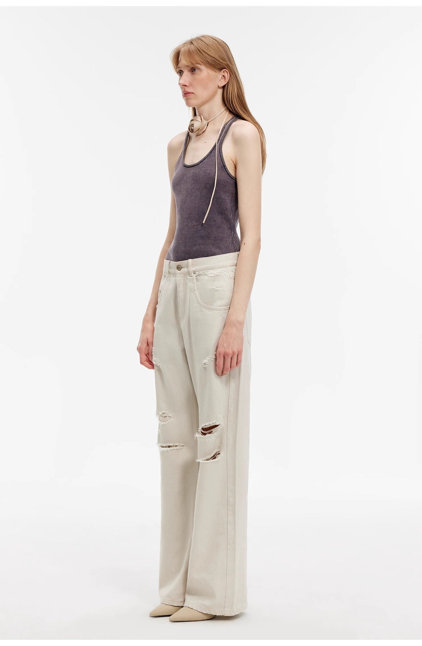 Vintage Light Grey Low-Waist Straight-Leg Flared Jeans
