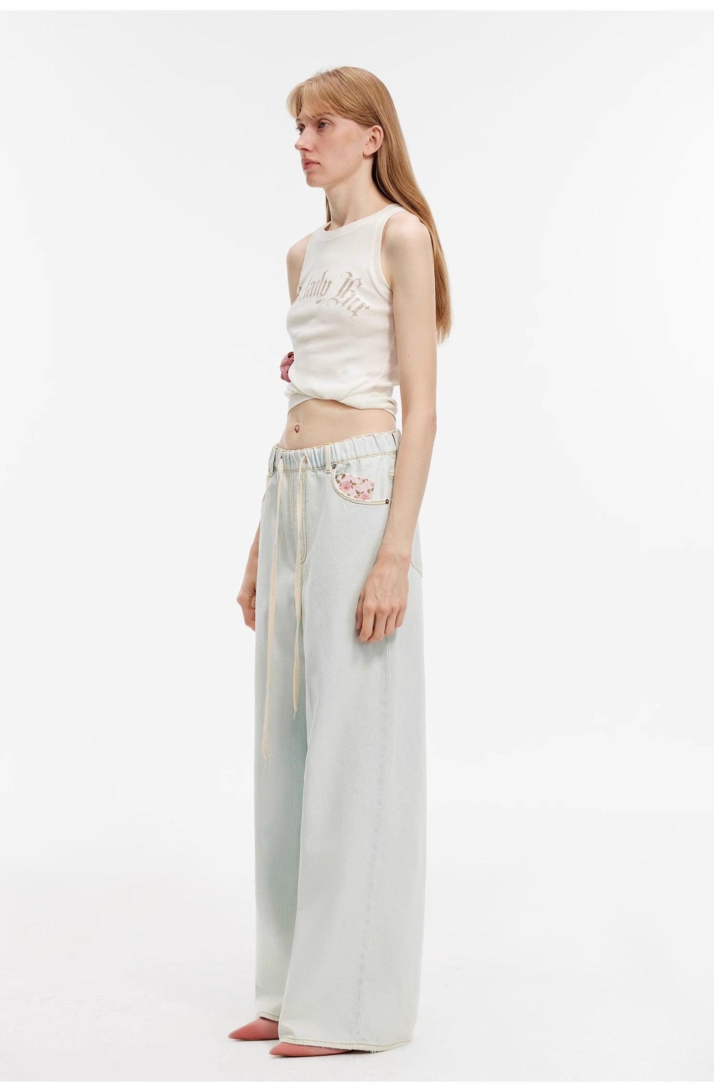 Straight-Leg Wide-Leg Drawstring Jeans