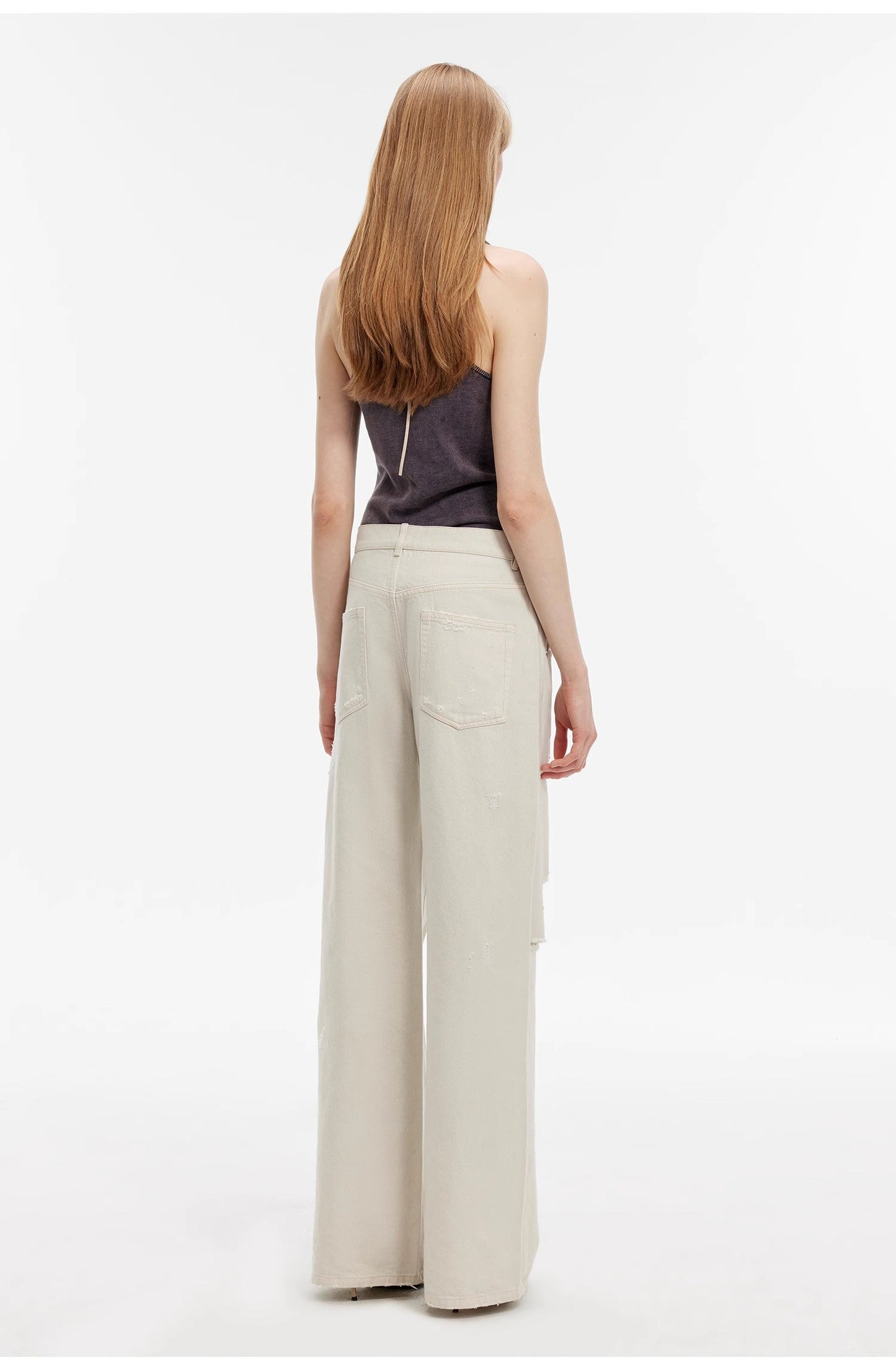 Vintage Light Grey Low-Waist Straight-Leg Flared Jeans