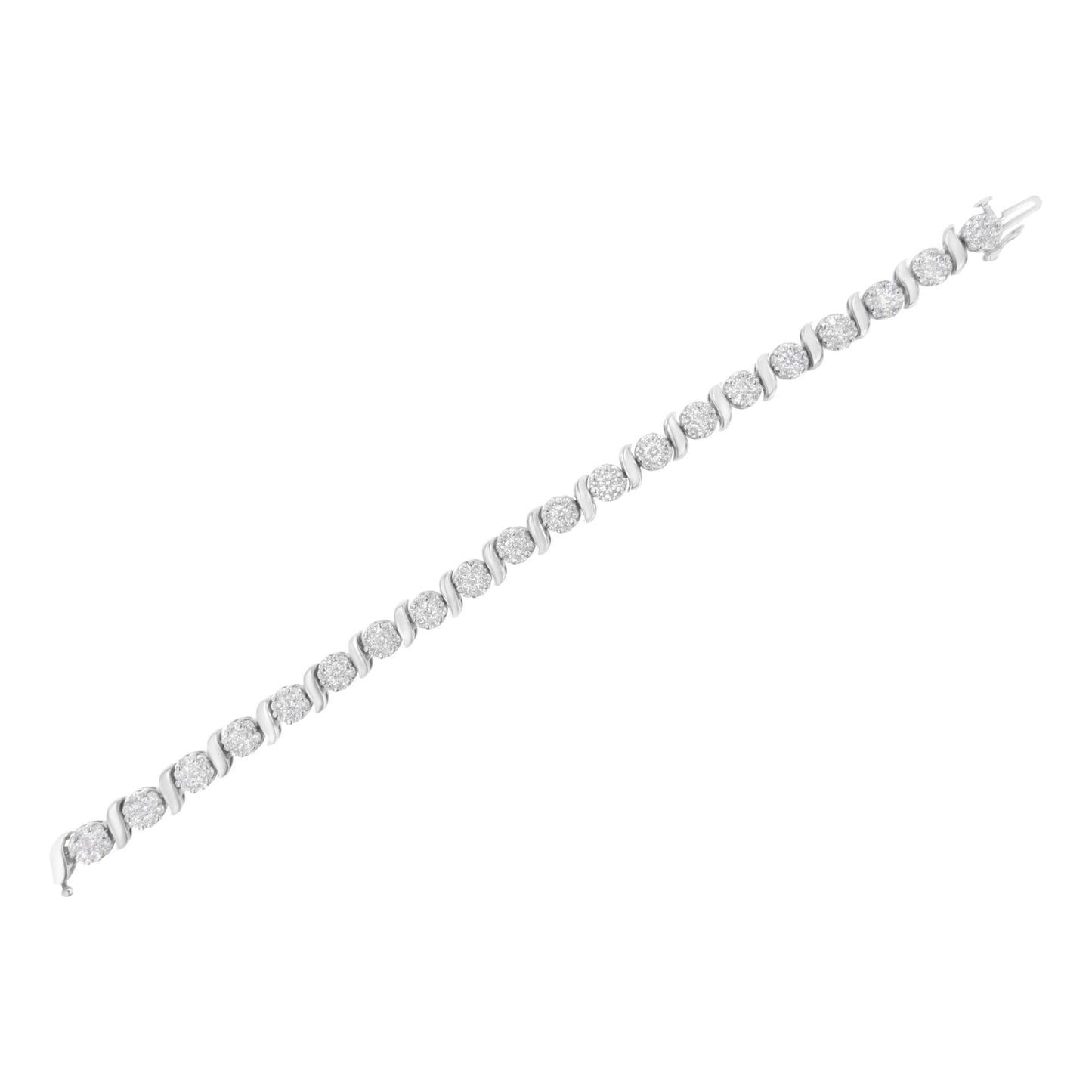 14K White Gold 5 1/4 Cttw Diamond S-Link Floral Cluster Tennis Bracelet – 7"