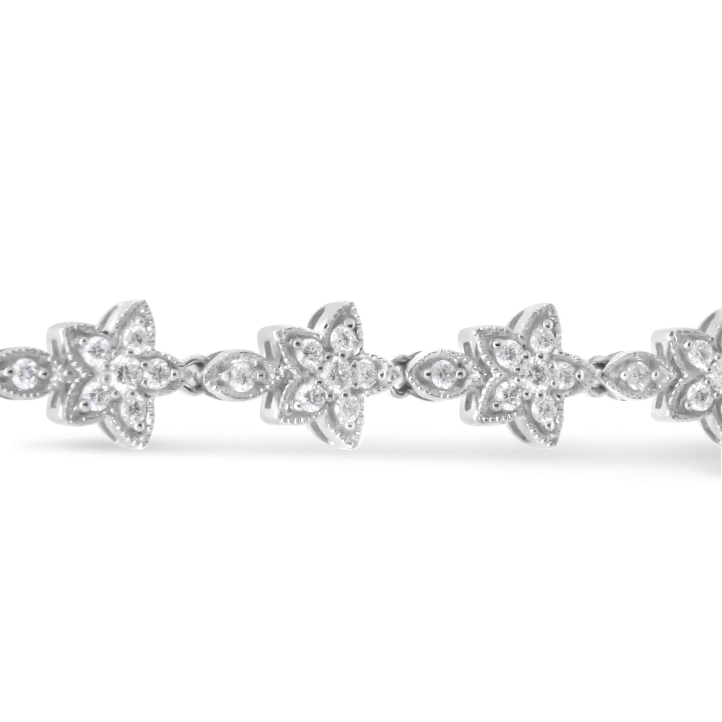 14k White Gold Diamond Blossom Link Bracelet – 1 1/5 Cttw