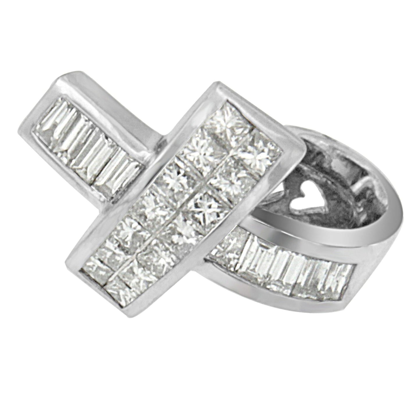14K White Gold Princess & Baguette Diamond Ribbon Pendant Necklace – 2.00 CTW