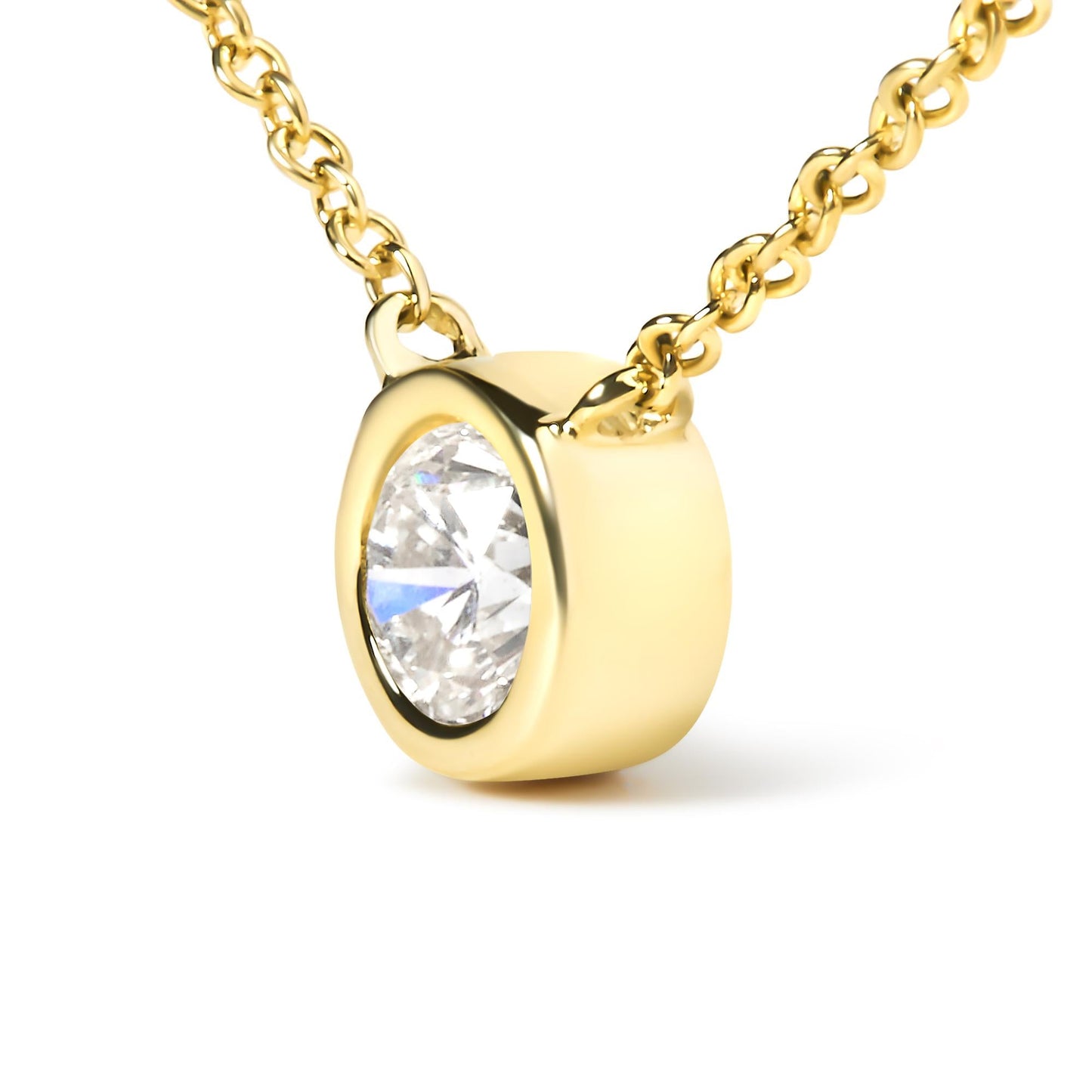 10K Yellow Gold 1/5 Carat Round Brilliant-Cut Diamond Modern Bezel-Set Solitaire Pendant Necklace (H–I Color, SI Clarity) | Adjustable 16"–18" Cable Chain