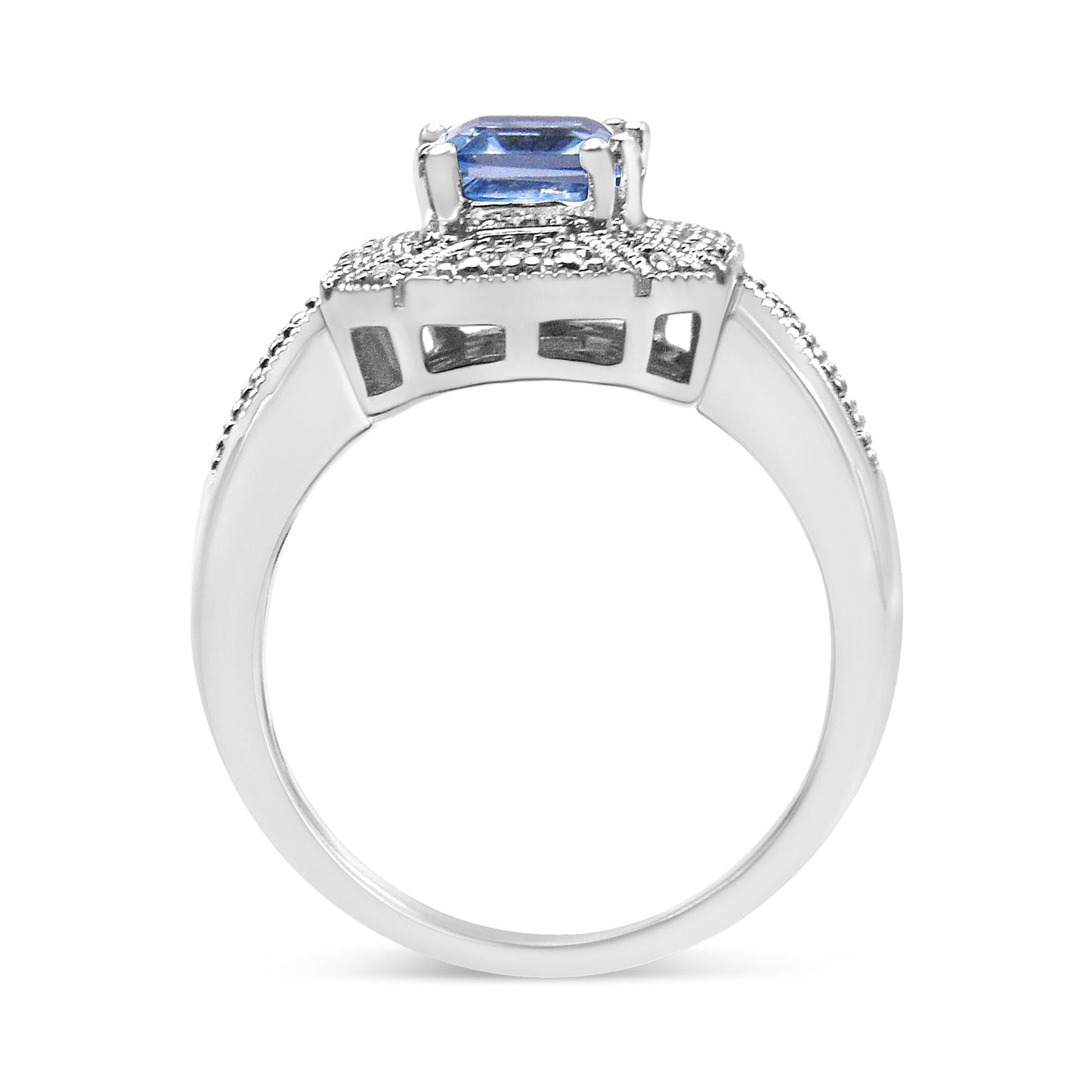 Sterling Silver Emerald-Cut Blue Topaz & Diamond Accent Cocktail Ring