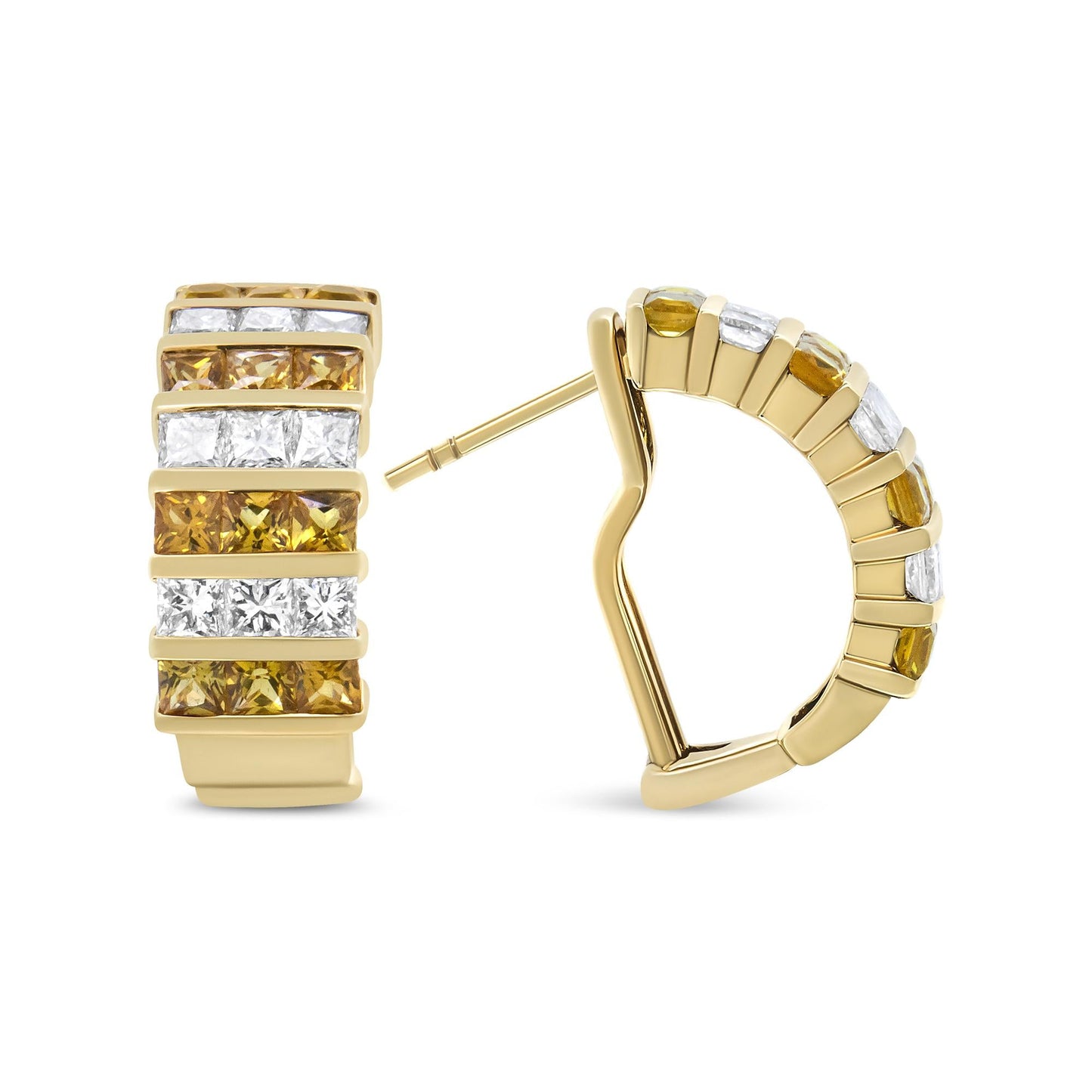 18K Yellow Gold 1 3/4 CTW Diamond & Yellow Sapphire Huggie Hoop Earrings