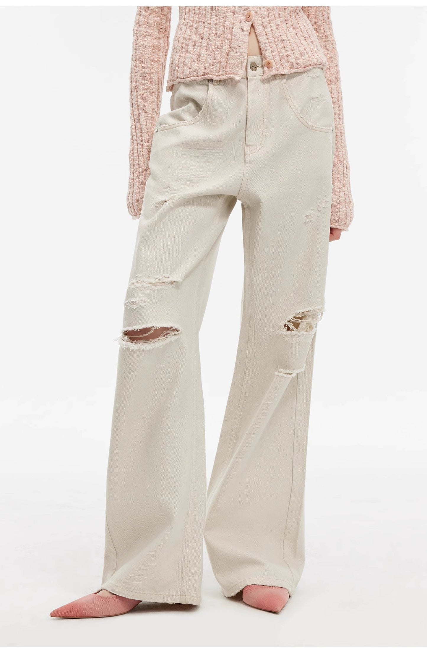 Vintage Light Grey Low-Waist Straight-Leg Flared Jeans