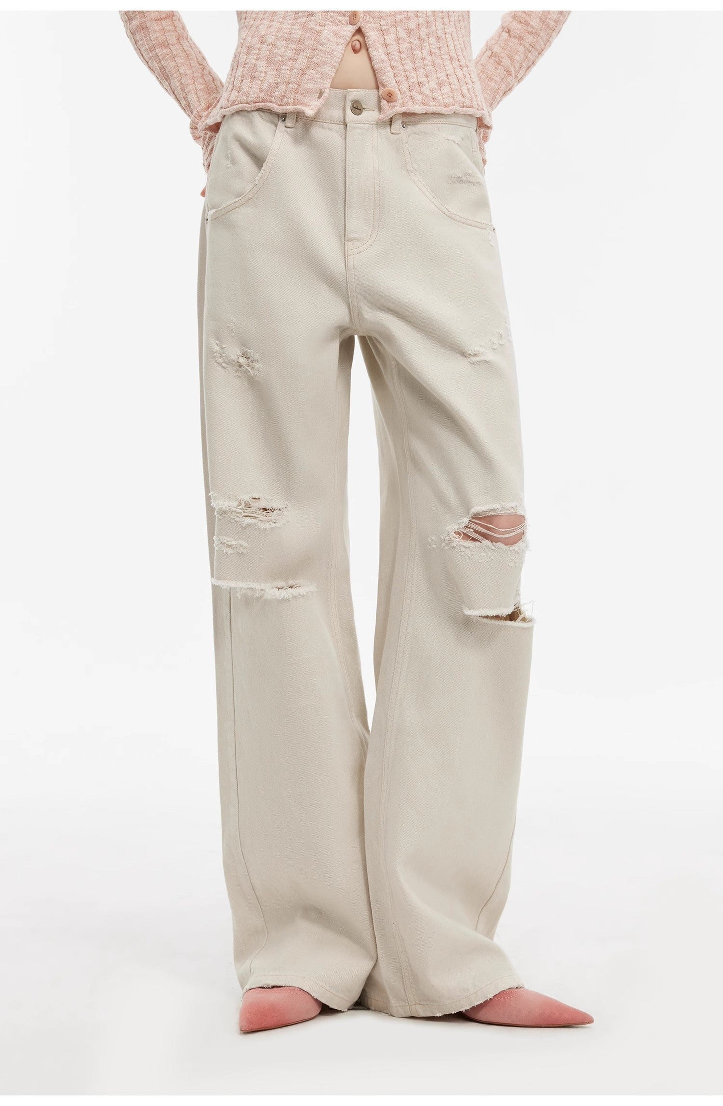 Vintage Light Grey Low-Waist Straight-Leg Flared Jeans
